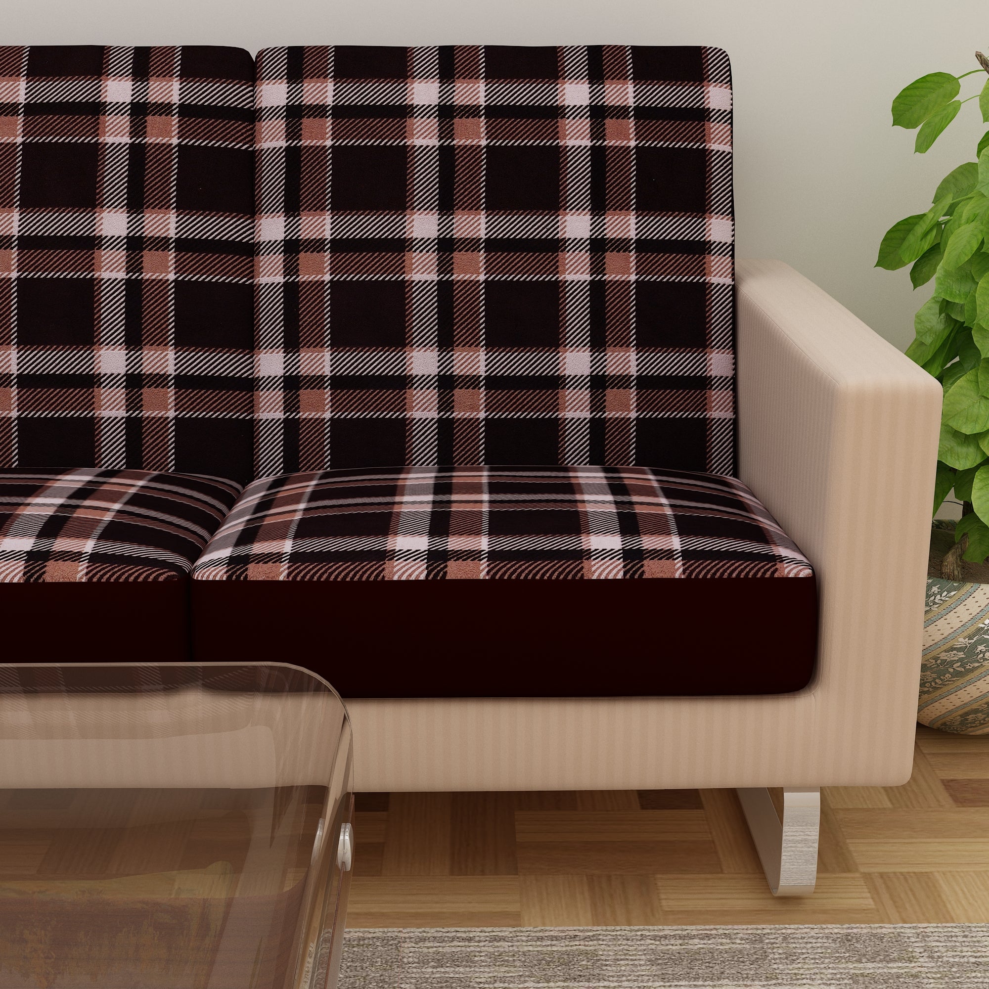 Waterproof Printed Sofa Seat Protector Cover with Stretchable Elastic, Brown - Dream Care Furnishings Private Limited