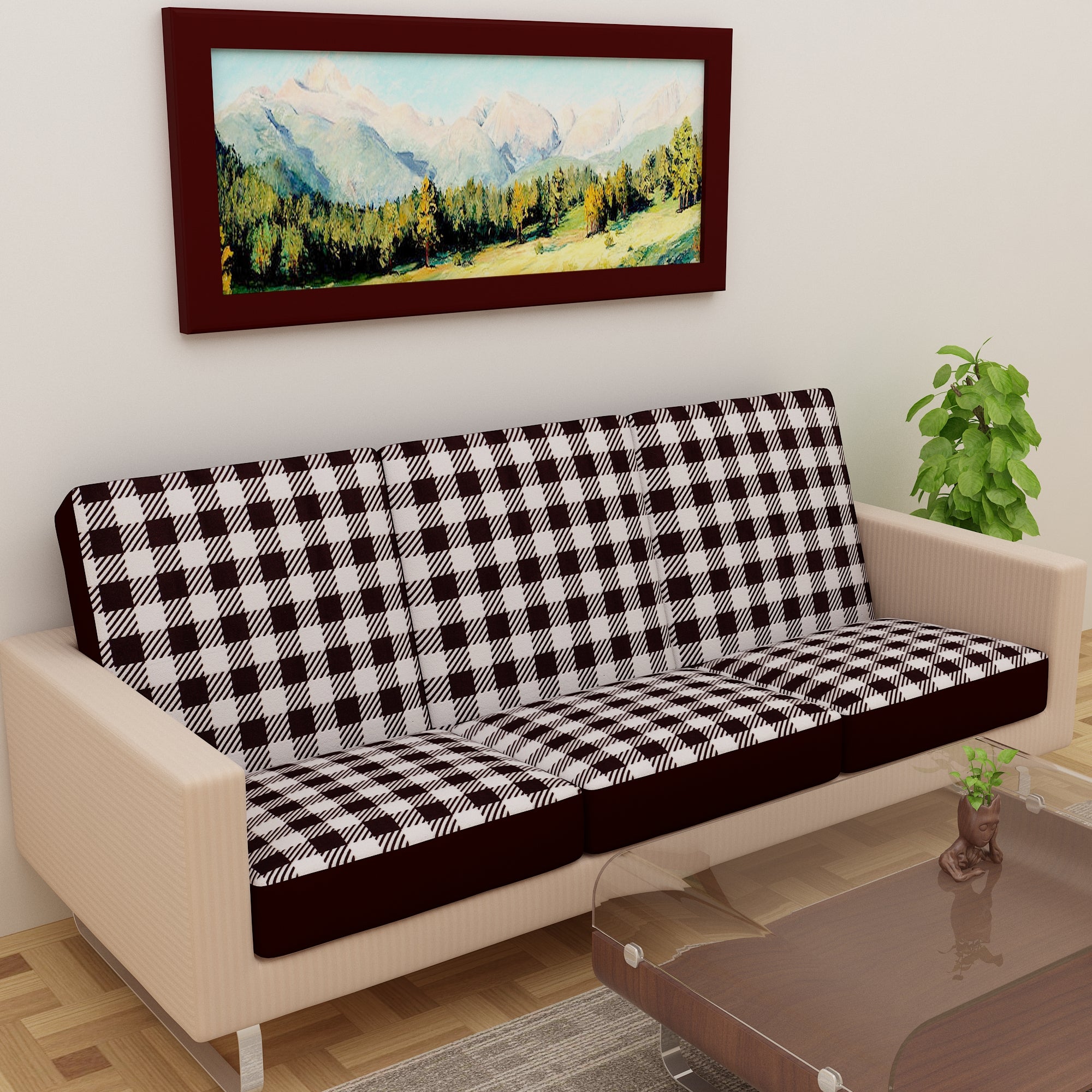 Waterproof Printed Sofa Seat Protector Cover with Stretchable Elastic, White Brown - Dream Care Furnishings Private Limited