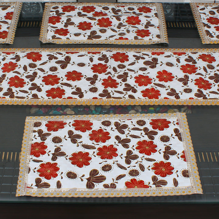 Waterproof & Dustproof Dining Table Runner With 6 Placemats, SA20 - Dream Care Furnishings Private Limited