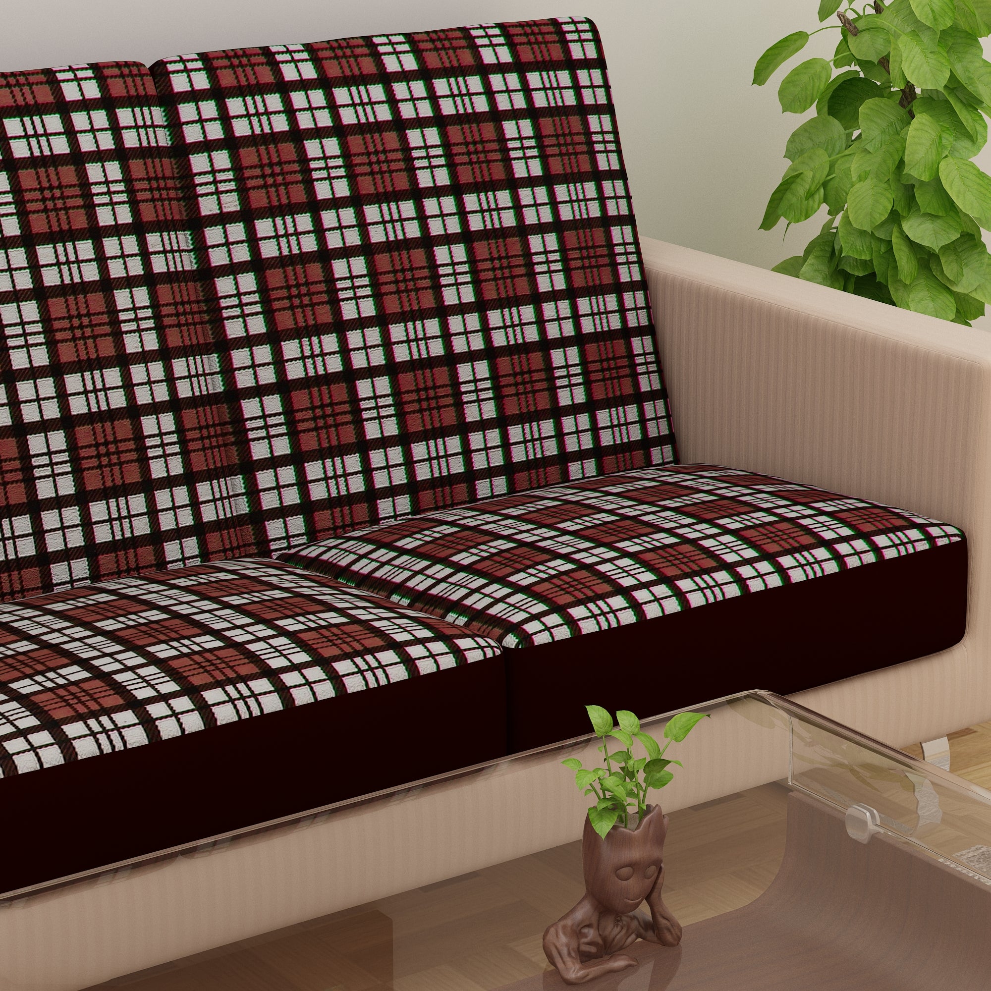 Waterproof Printed Sofa Seat Protector Cover with Stretchable Elastic, Brown White - Dream Care Furnishings Private Limited