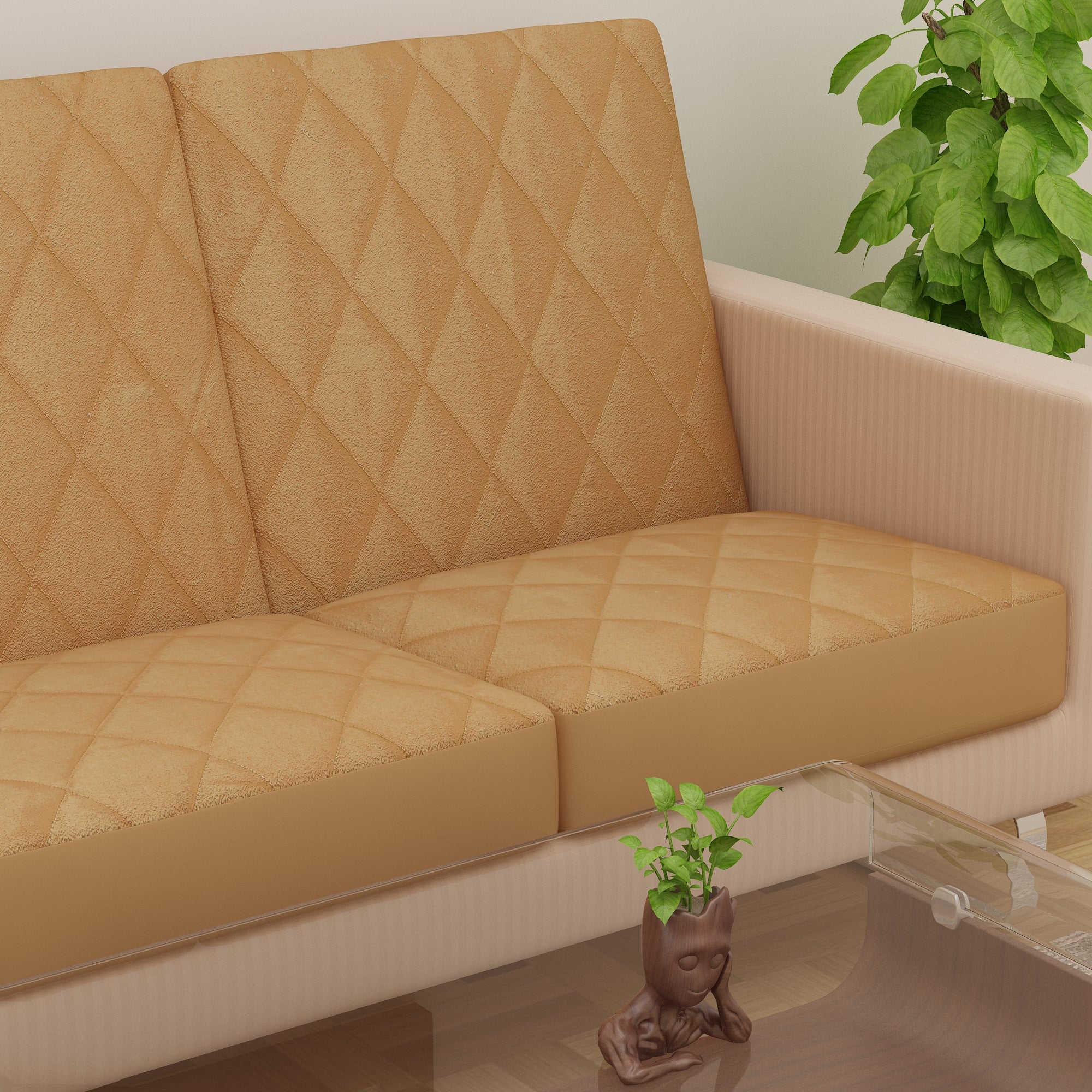 Sapphire Quilted Waterproof Sofa Seat Protector Cover with Stretchable Elastic, Beige
