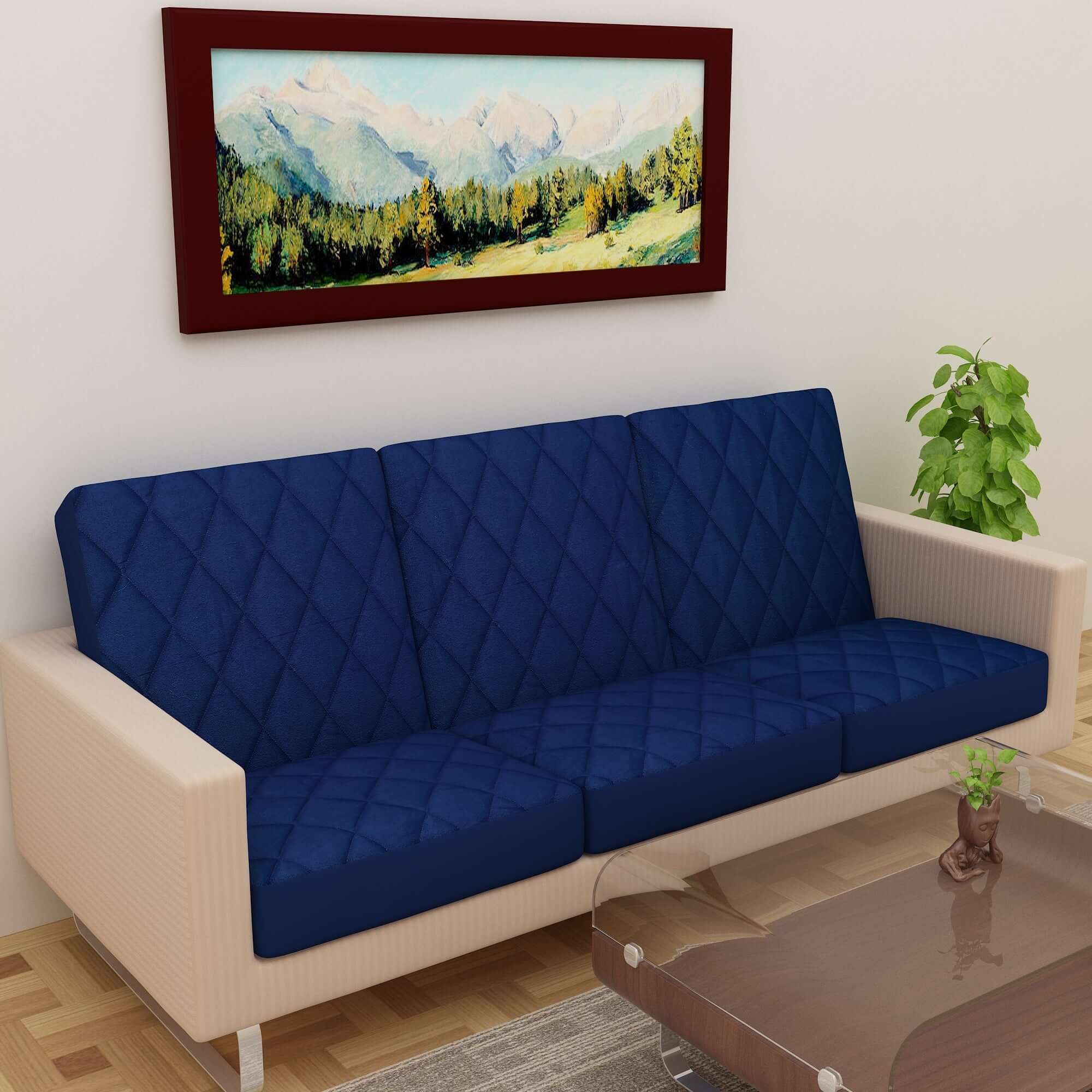 Sapphire Quilted Waterproof Sofa Seat Protector Cover with Stretchable Elastic, Blue