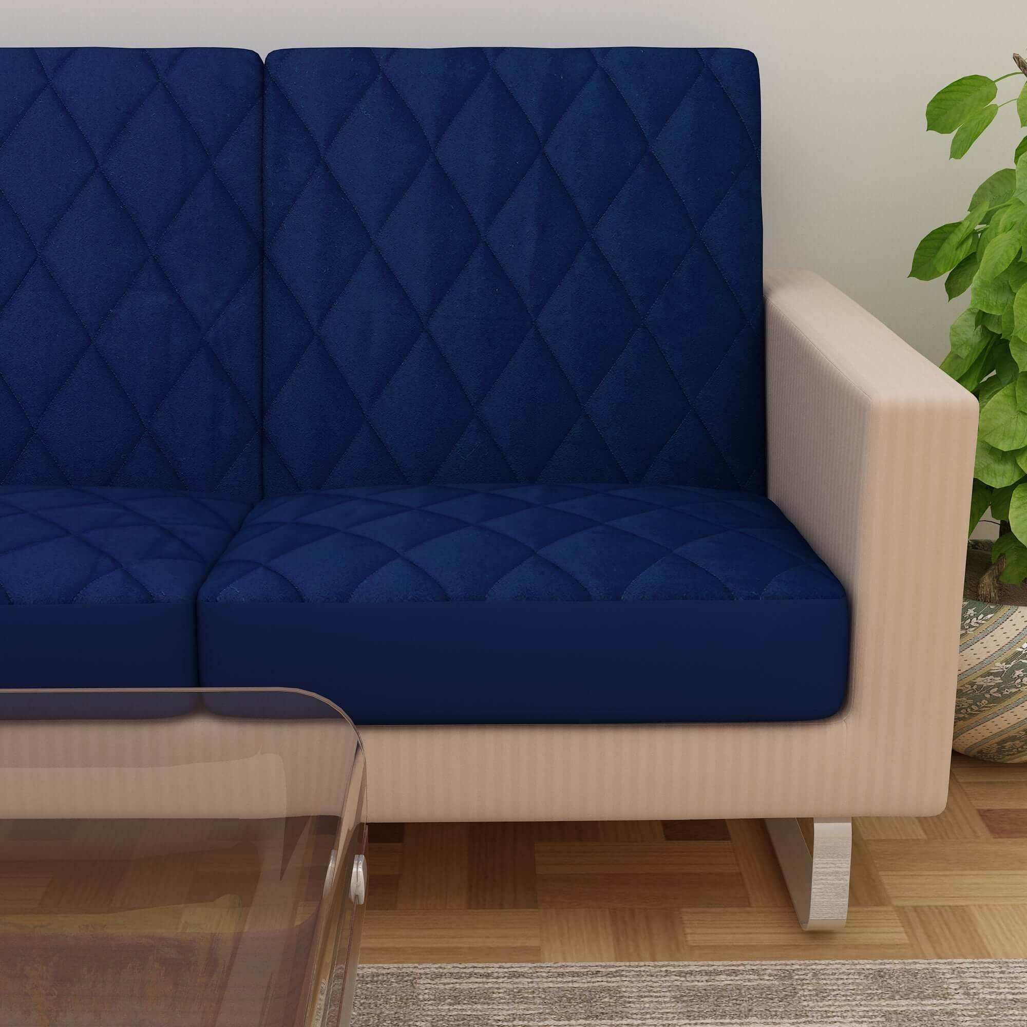 Sapphire Quilted Waterproof Sofa Seat Protector Cover with Stretchable Elastic, Blue