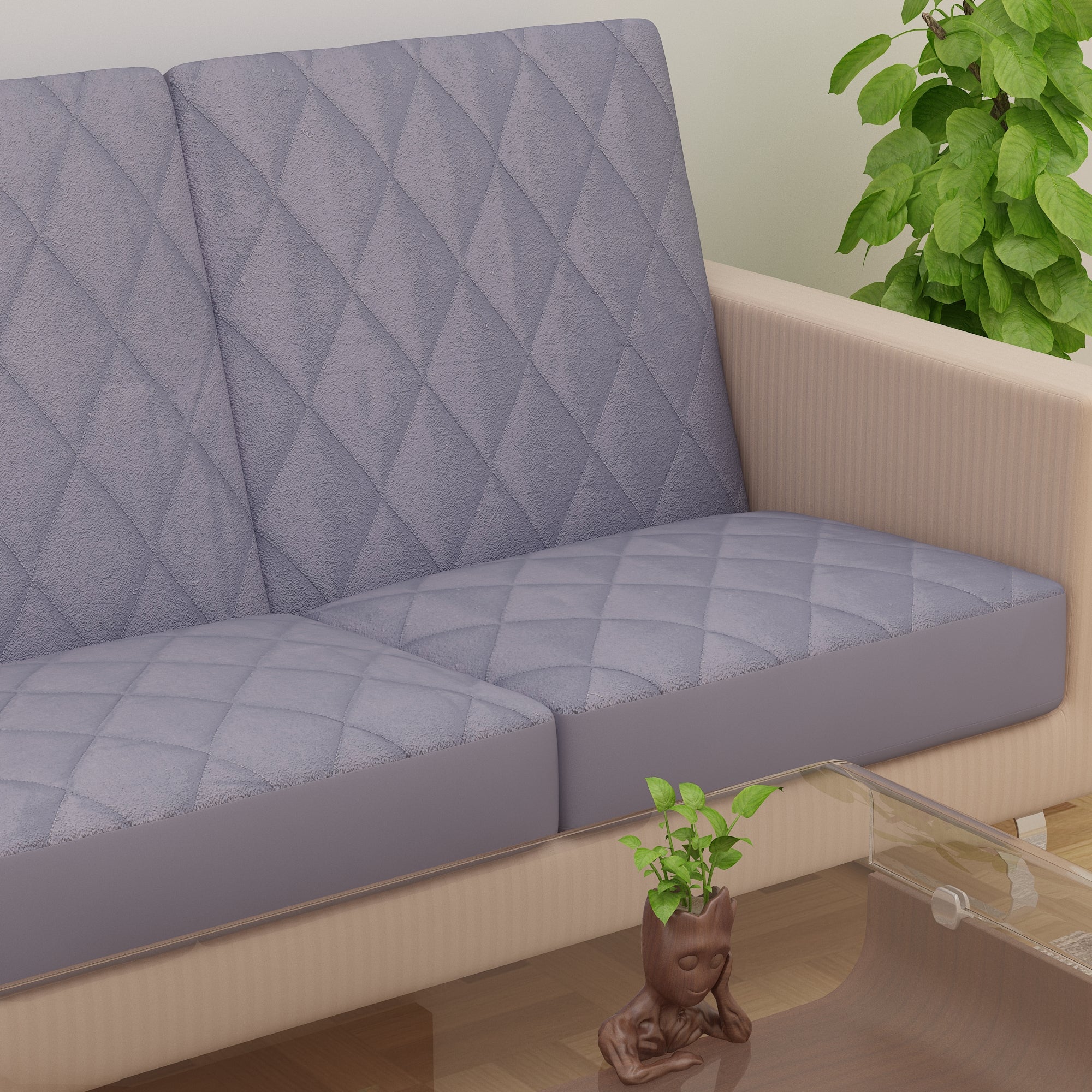 Sapphire Quilted Waterproof Sofa Seat Protector Cover with Stretchable Elastic, Grey
