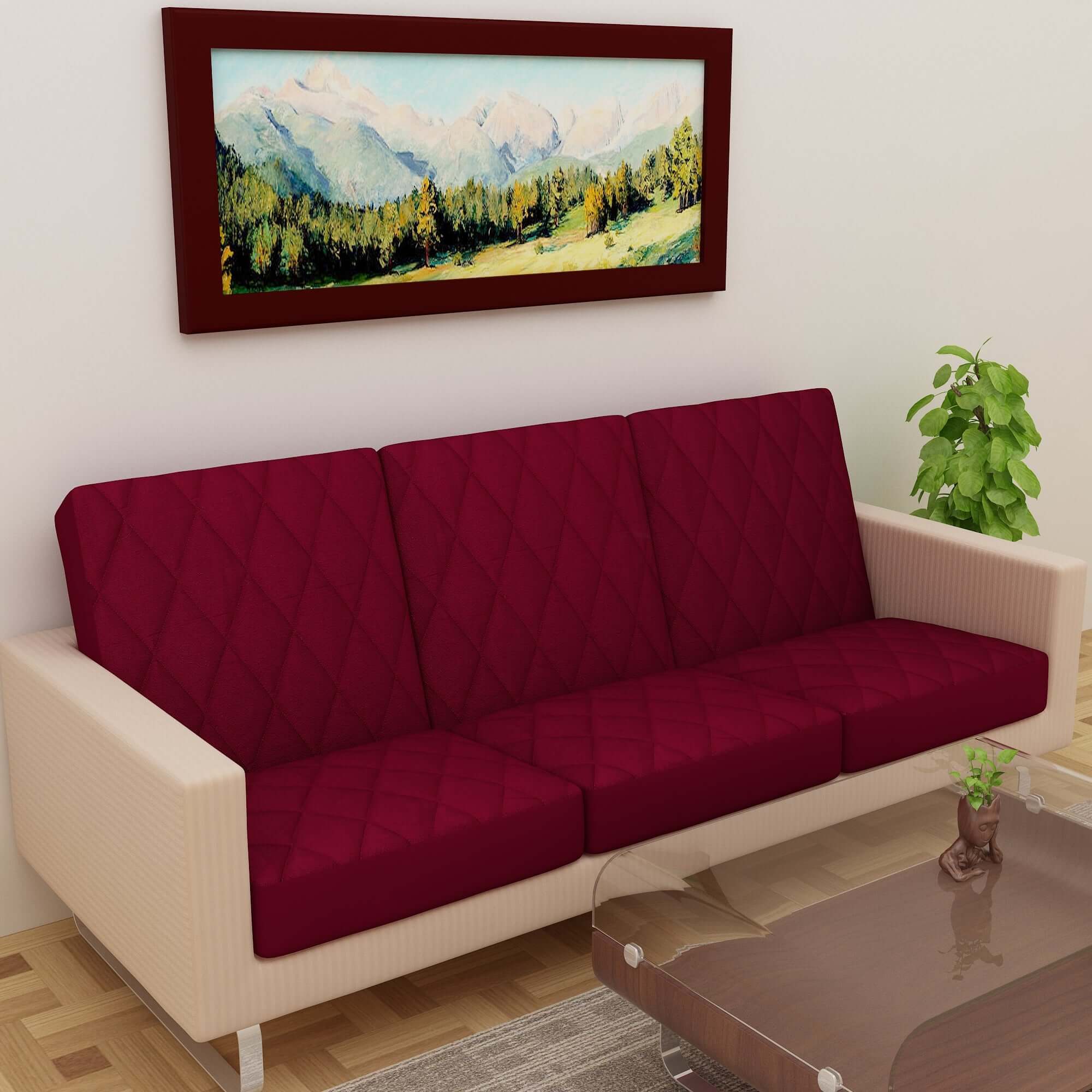 Sapphire Quilted Waterproof Sofa Seat Protector Cover with Stretchable Elastic, Maroon