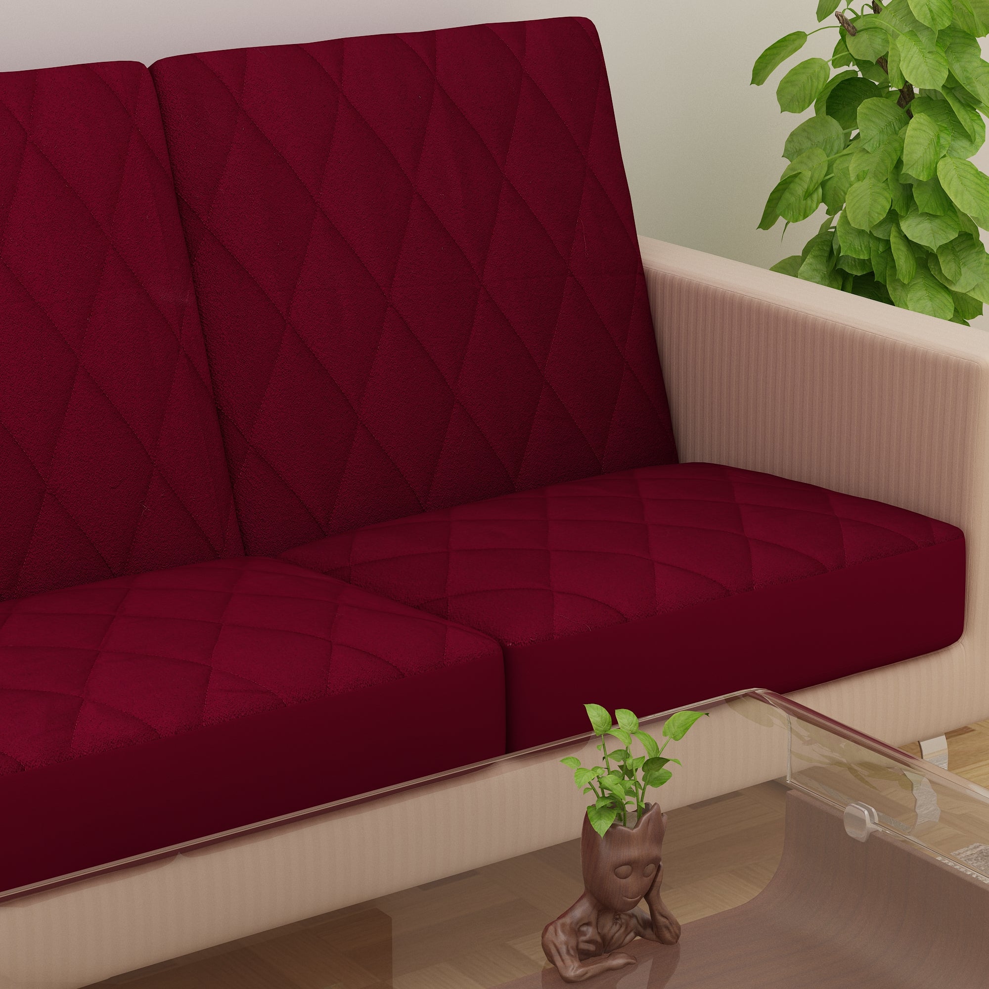 Sapphire Quilted Waterproof Sofa Seat Protector Cover with Stretchable Elastic, Maroon