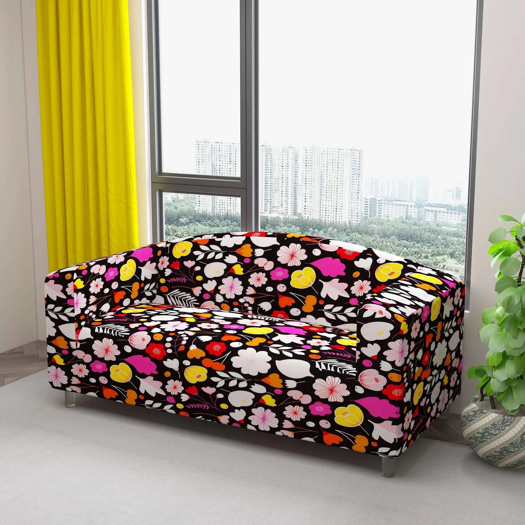 Marigold Printed Sofa Protector Cover Full Stretchable, MG04 - Dream Care Furnishings Private Limited