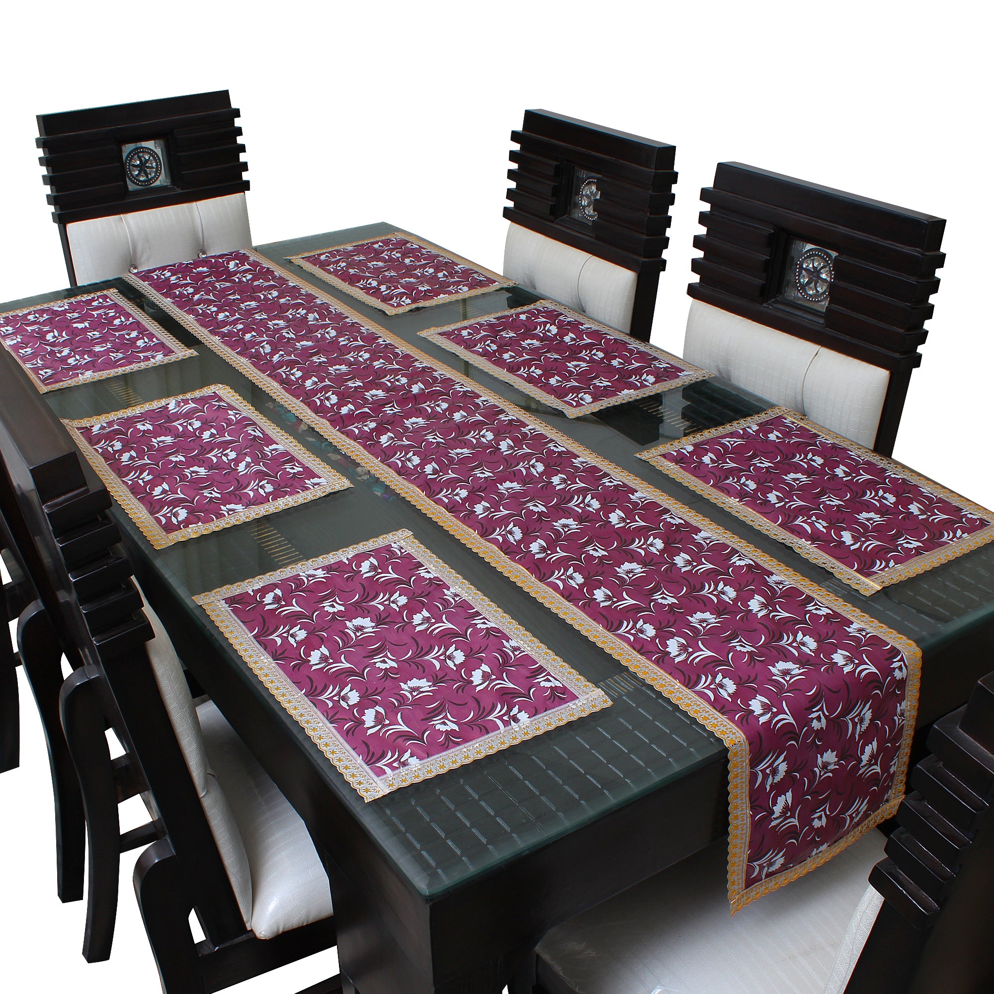 Waterproof & Dustproof Dining Table Runner With 6 Placemats, SA48 - Dream Care Furnishings Private Limited