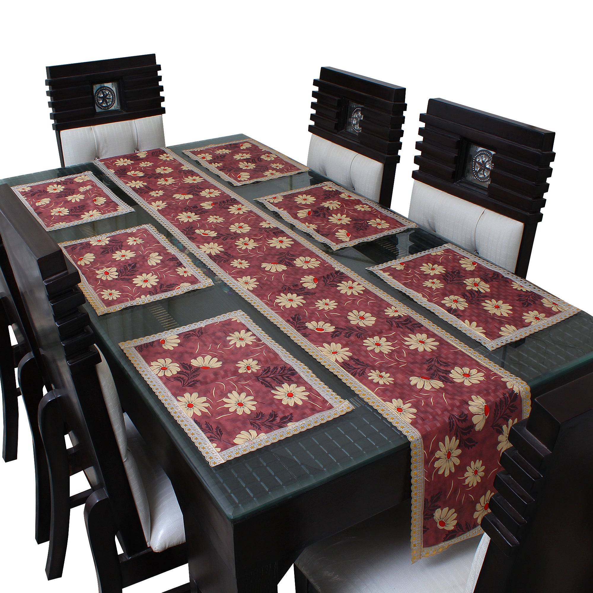 Waterproof & Dustproof Dining Table Runner With 6 Placemats, SA18 - Dream Care Furnishings Private Limited