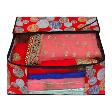 Kuber Industries Metallic Print 3 Piece Non Woven Saree Cover Set, Brown