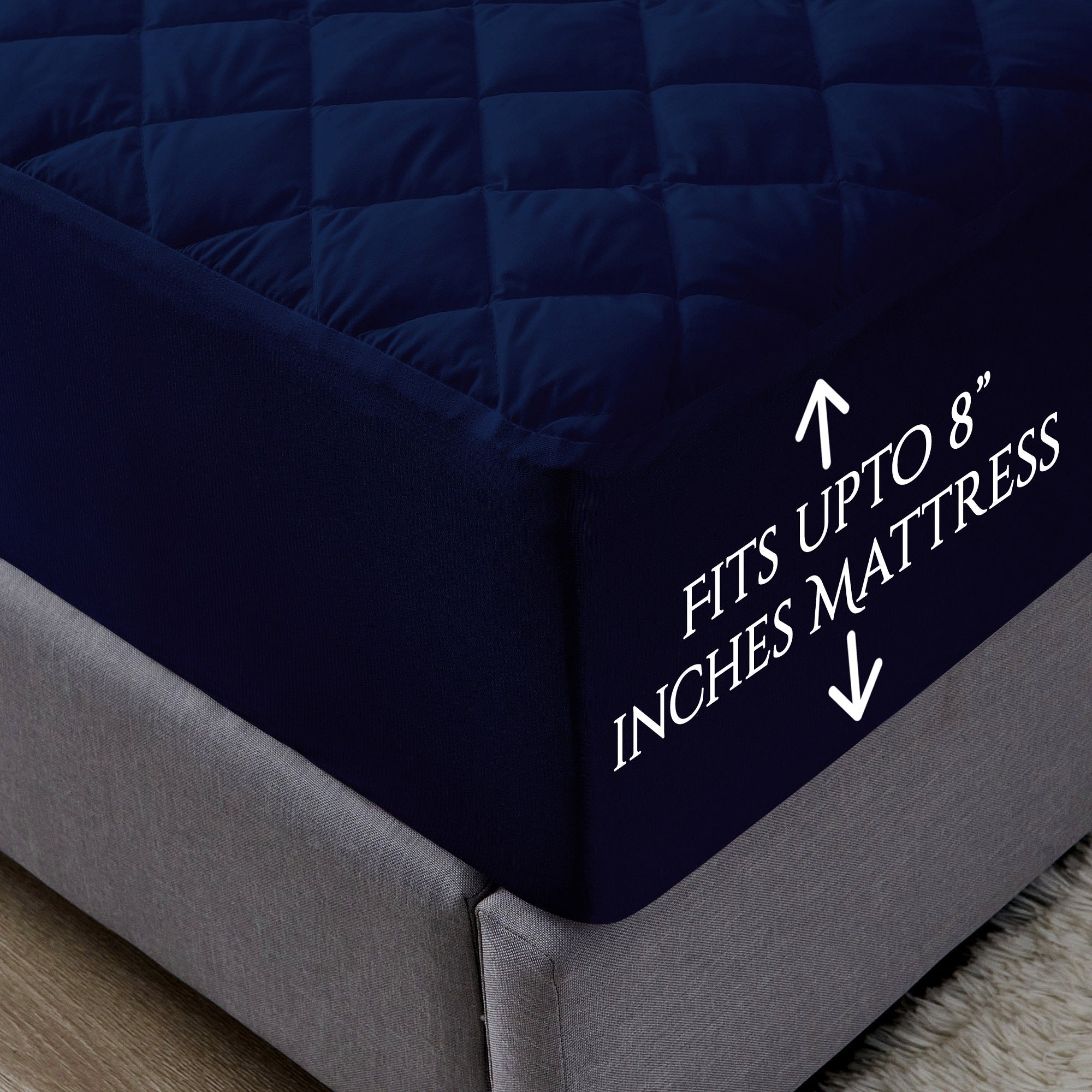 Waterproof Mattress Protector with 360 Degree Elastic Strap, Premium Quilted Sapphire (Navy Blue, Available in 16 Sizes) - Dream Care Furnishings Private Limited