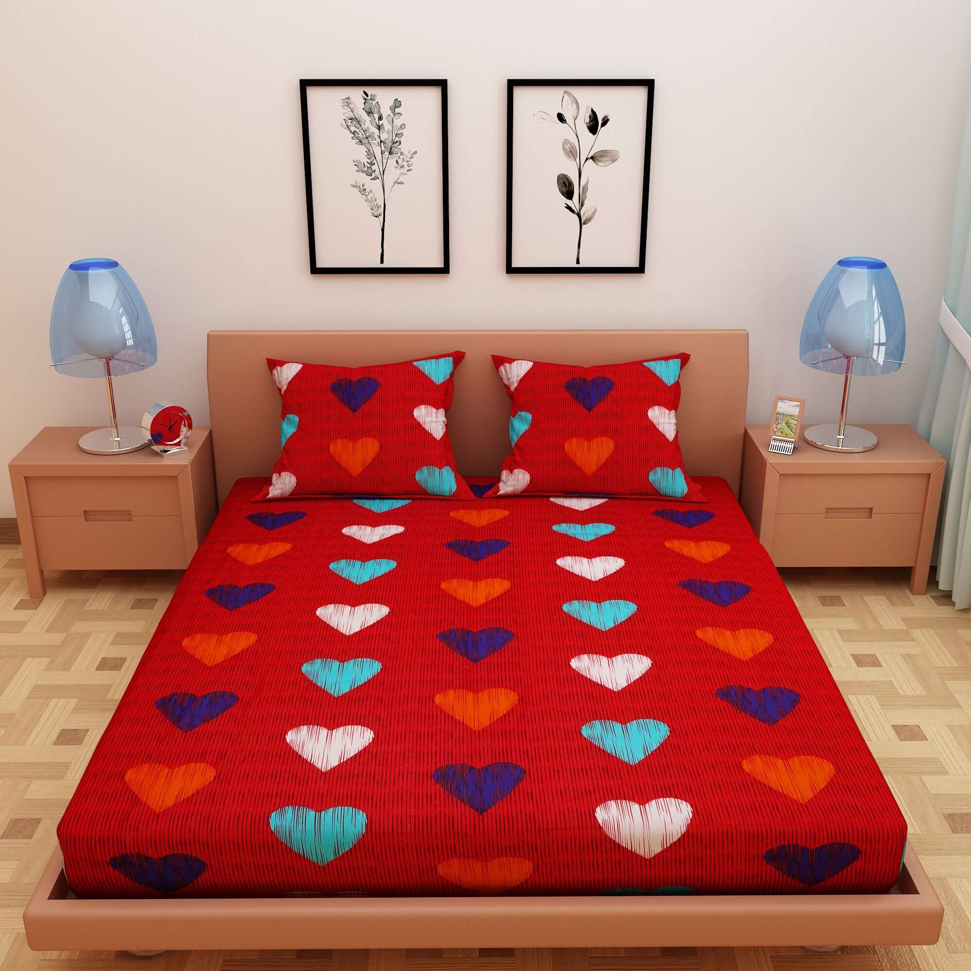 Love Print Red 120 TC 100% Pure Cotton Bedsheet - Dream Care Furnishings Private Limited