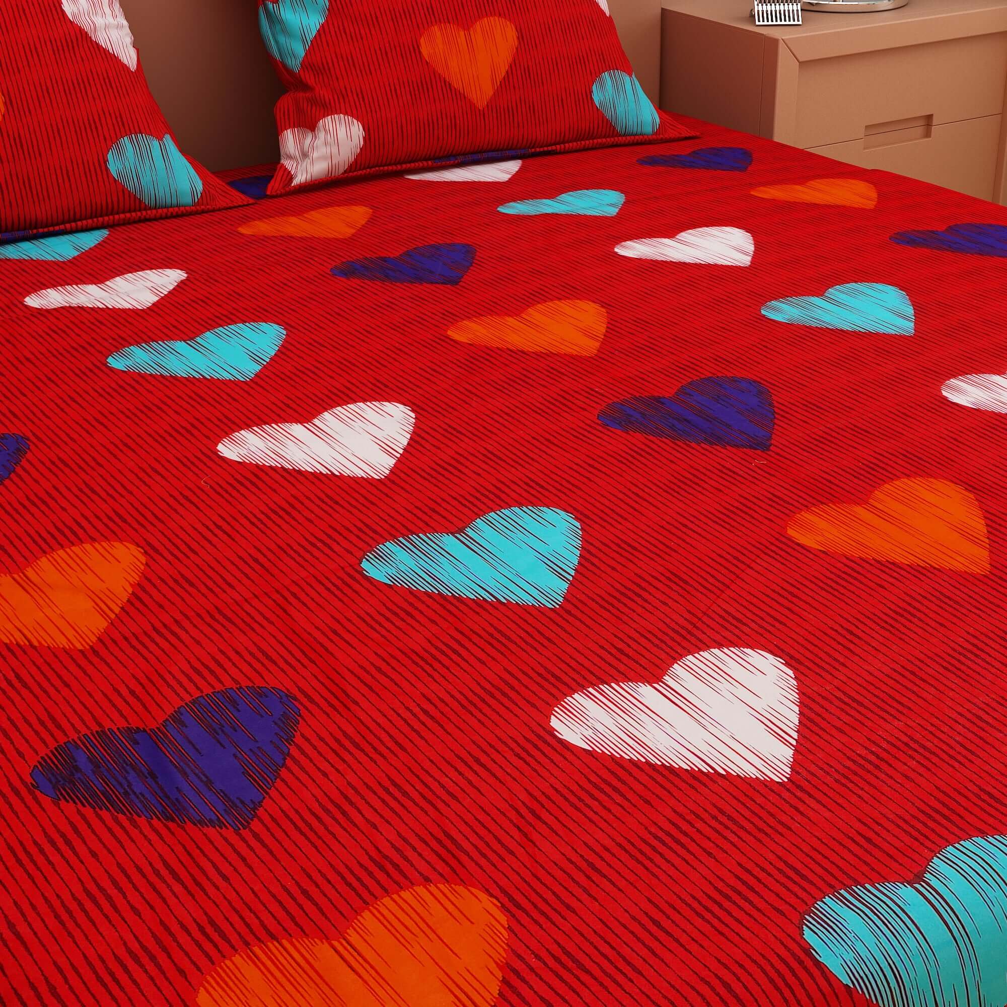 Love Print Red 120 TC 100% Pure Cotton Bedsheet - Dream Care Furnishings Private Limited