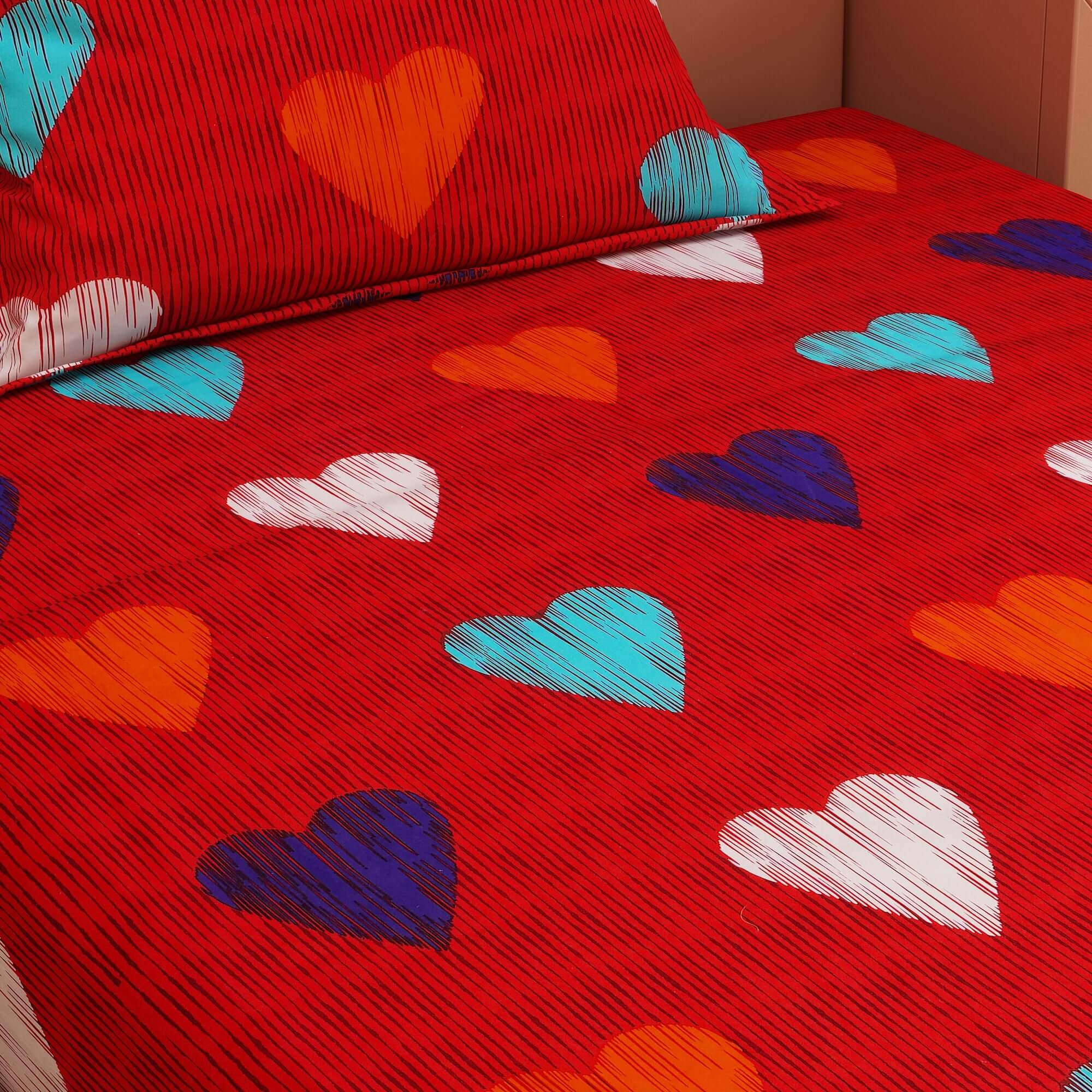 Love Print Red 120 TC 100% Pure Cotton Bedsheet - Dream Care Furnishings Private Limited