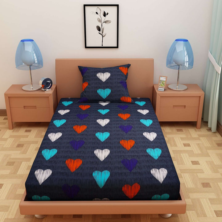 Love Print Blue 120 TC 100% Pure Cotton Bedsheet - Dream Care Furnishings Private Limited