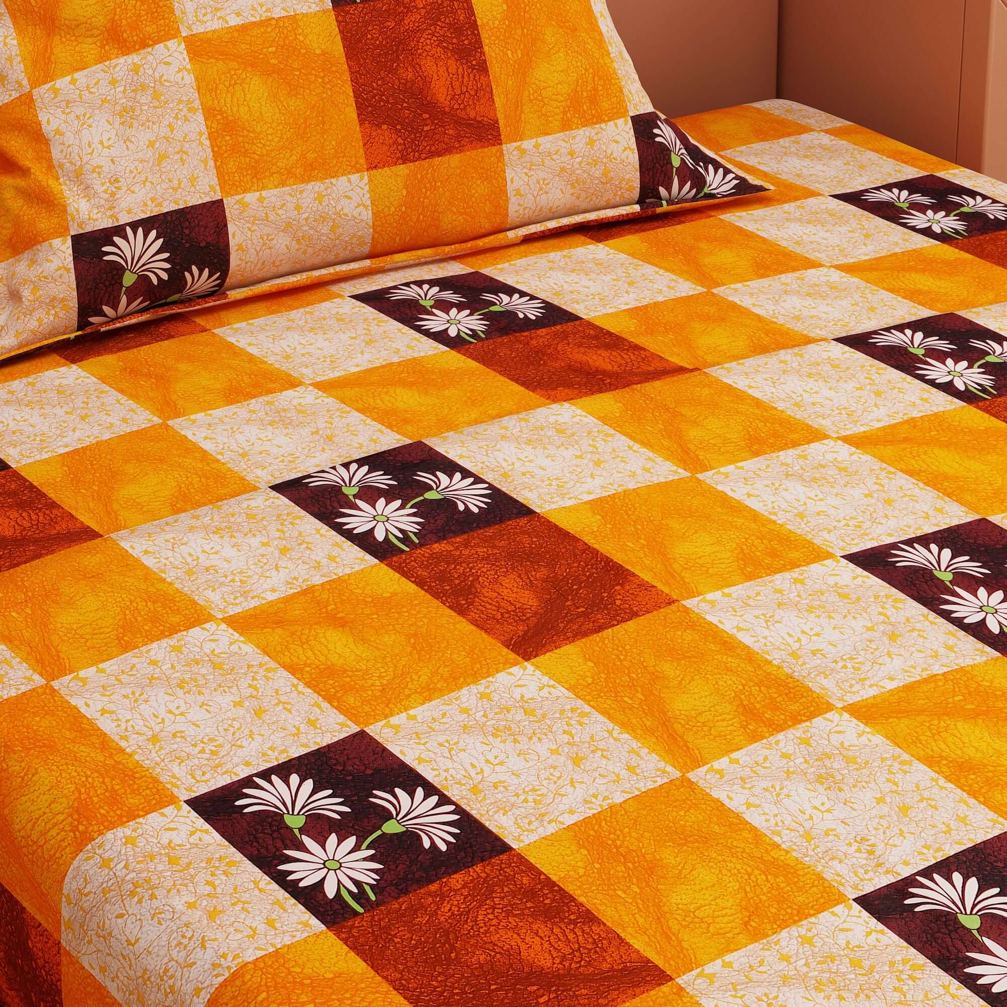 Floral Print Yellow 120 TC 100% Pure Cotton Bedsheet - Dream Care Furnishings Private Limited
