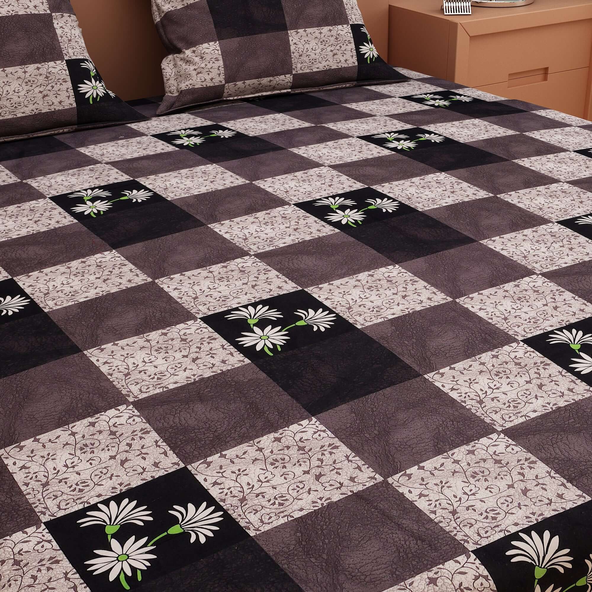 Floral Print Grey 120 TC 100% Pure Cotton Bedsheet - Dream Care Furnishings Private Limited