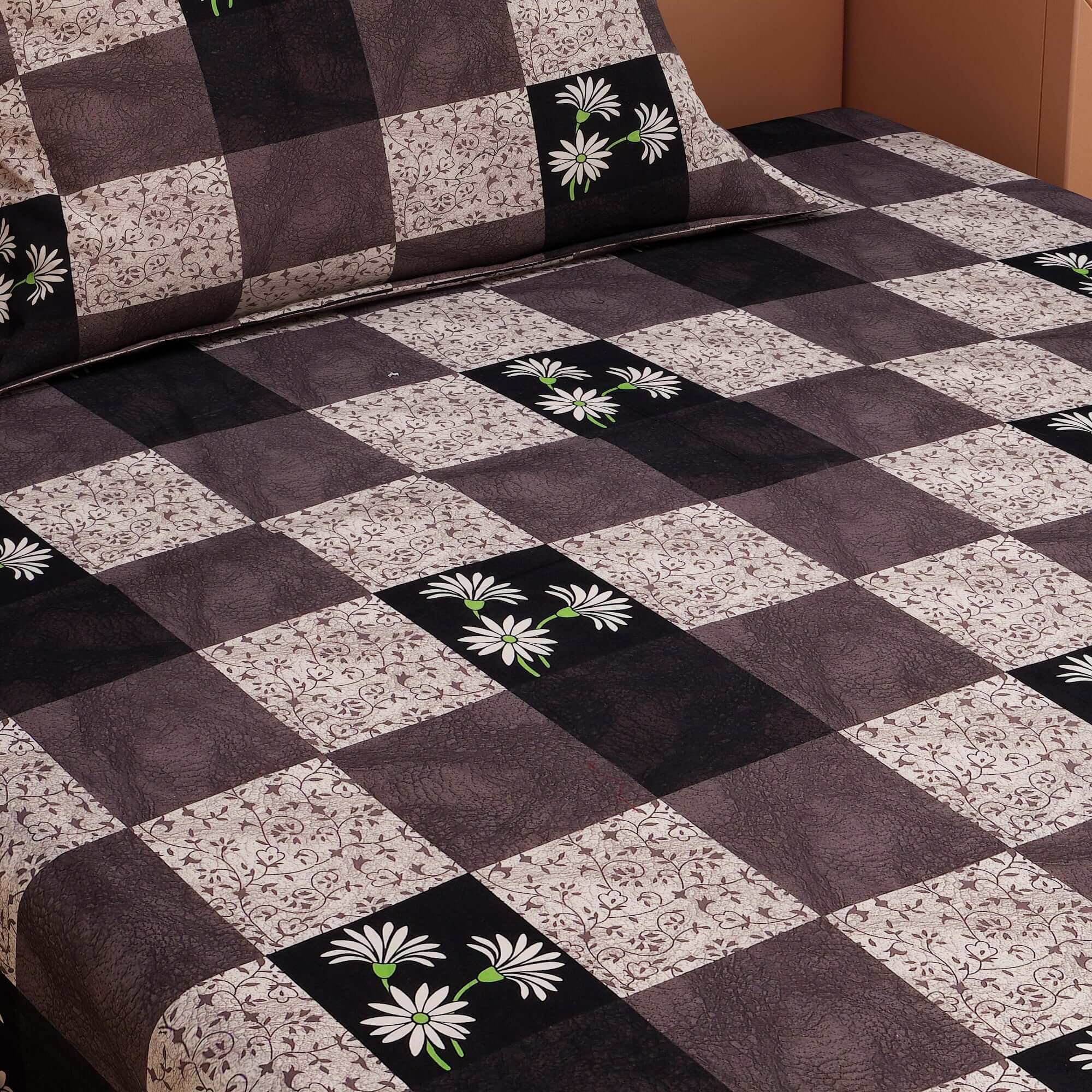 Floral Print Grey 120 TC 100% Pure Cotton Bedsheet - Dream Care Furnishings Private Limited