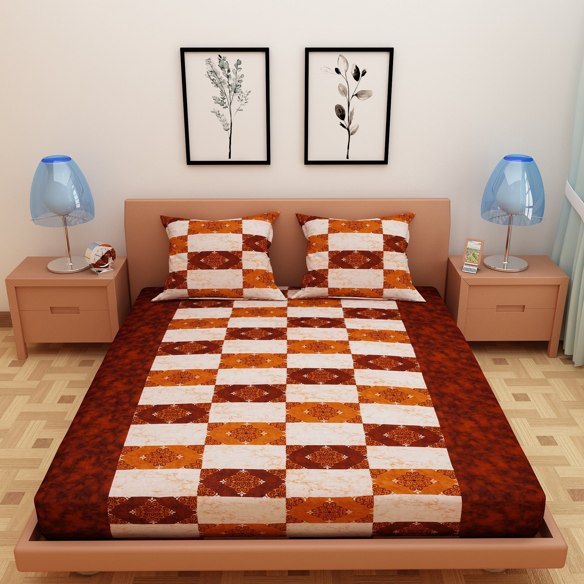 Modern Art Print Dark Orange 120 TC 100% Pure Cotton Bedsheet - Dream Care Furnishings Private Limited