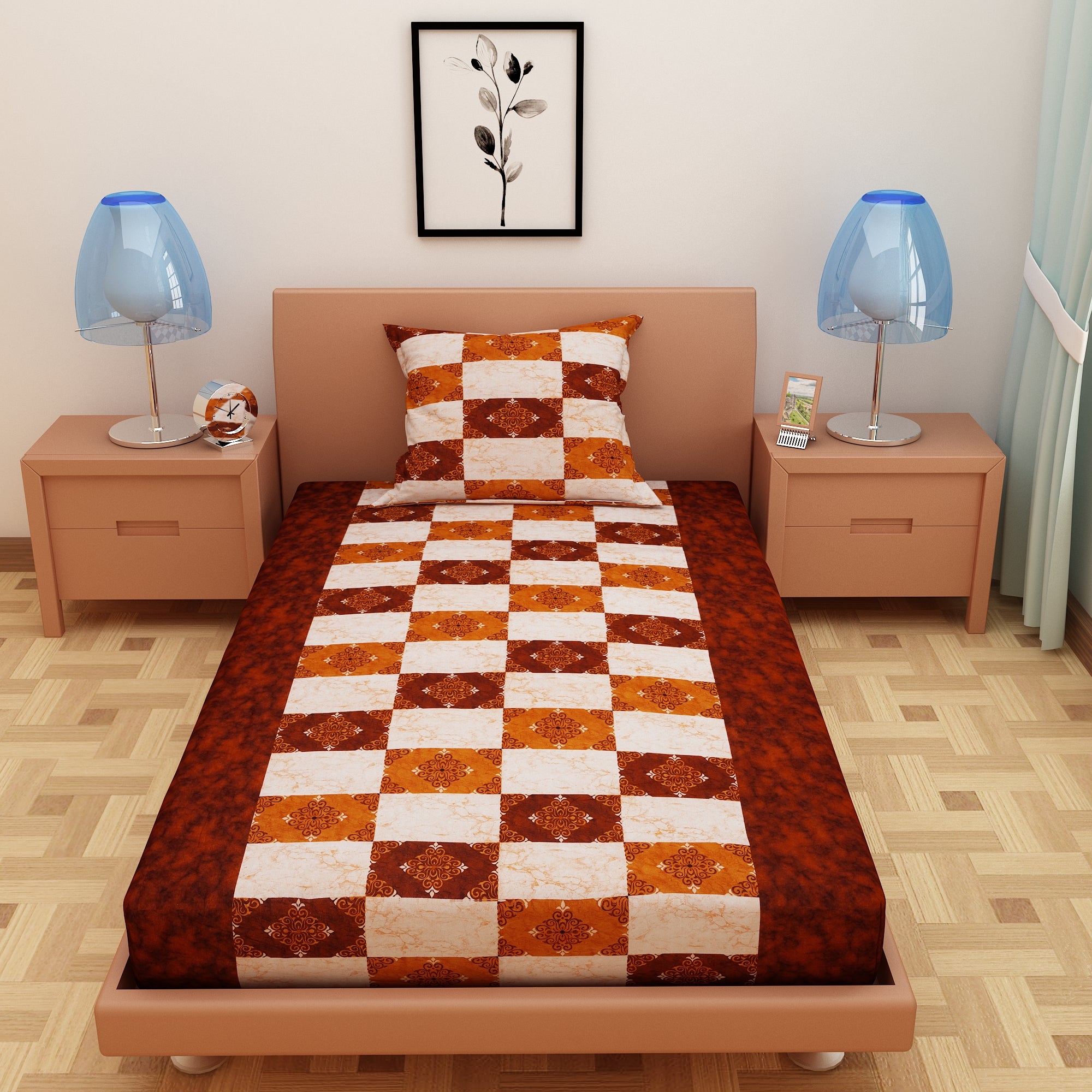 Modern Art Print Dark Orange 120 TC 100% Pure Cotton Bedsheet - Dream Care Furnishings Private Limited