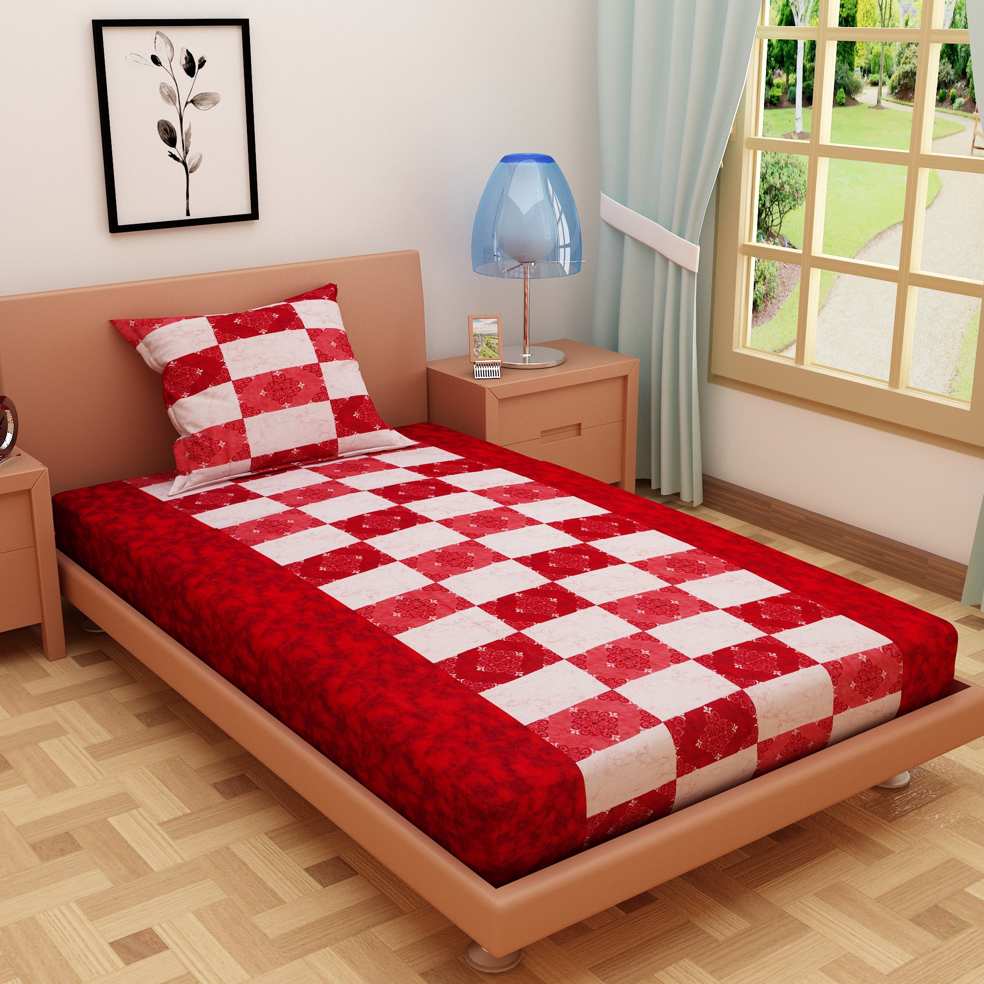 Modern Art Print Red 120 TC 100% Pure Cotton Bedsheet - Dream Care Furnishings Private Limited