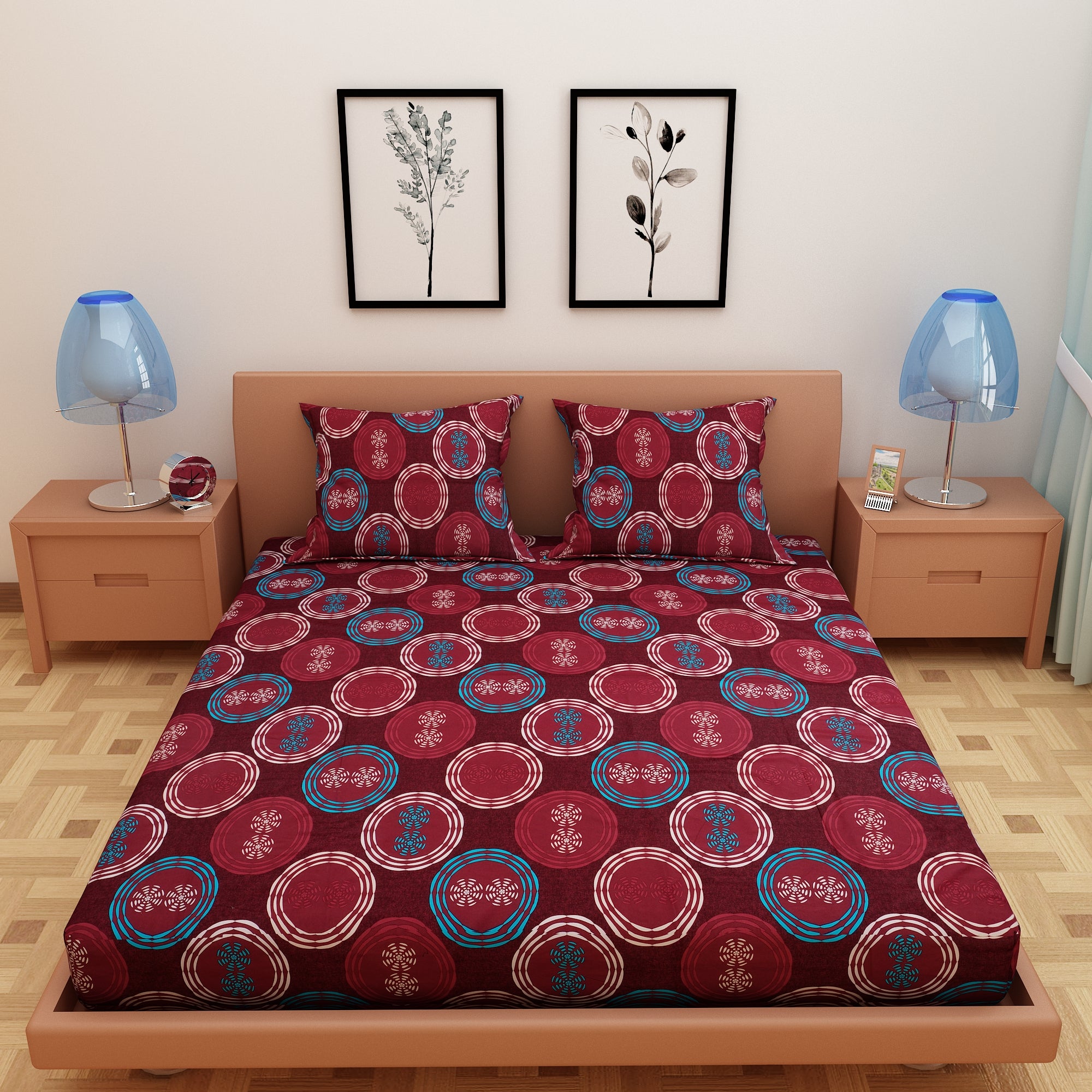 Spinner Print Maroon 120 TC 100% Pure Cotton Bedsheet - Dream Care Furnishings Private Limited