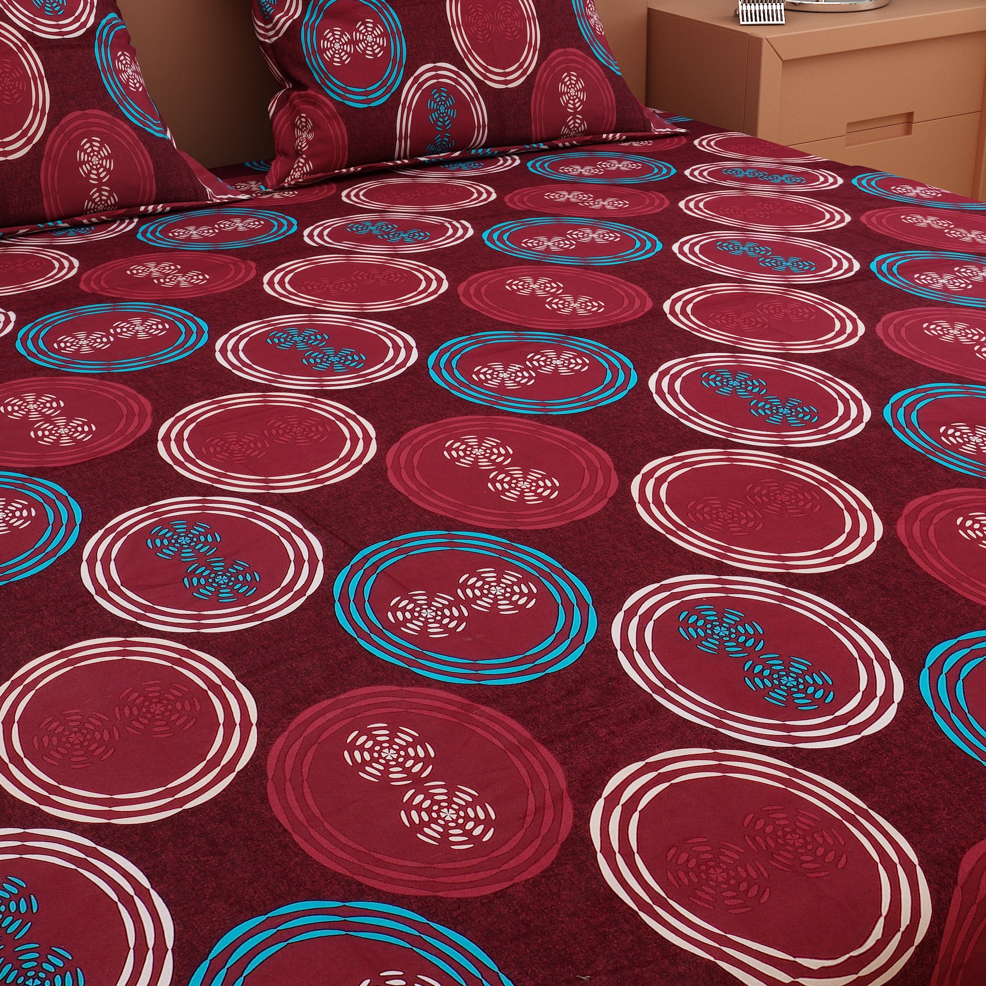 Spinner Print Maroon 120 TC 100% Pure Cotton Bedsheet - Dream Care Furnishings Private Limited