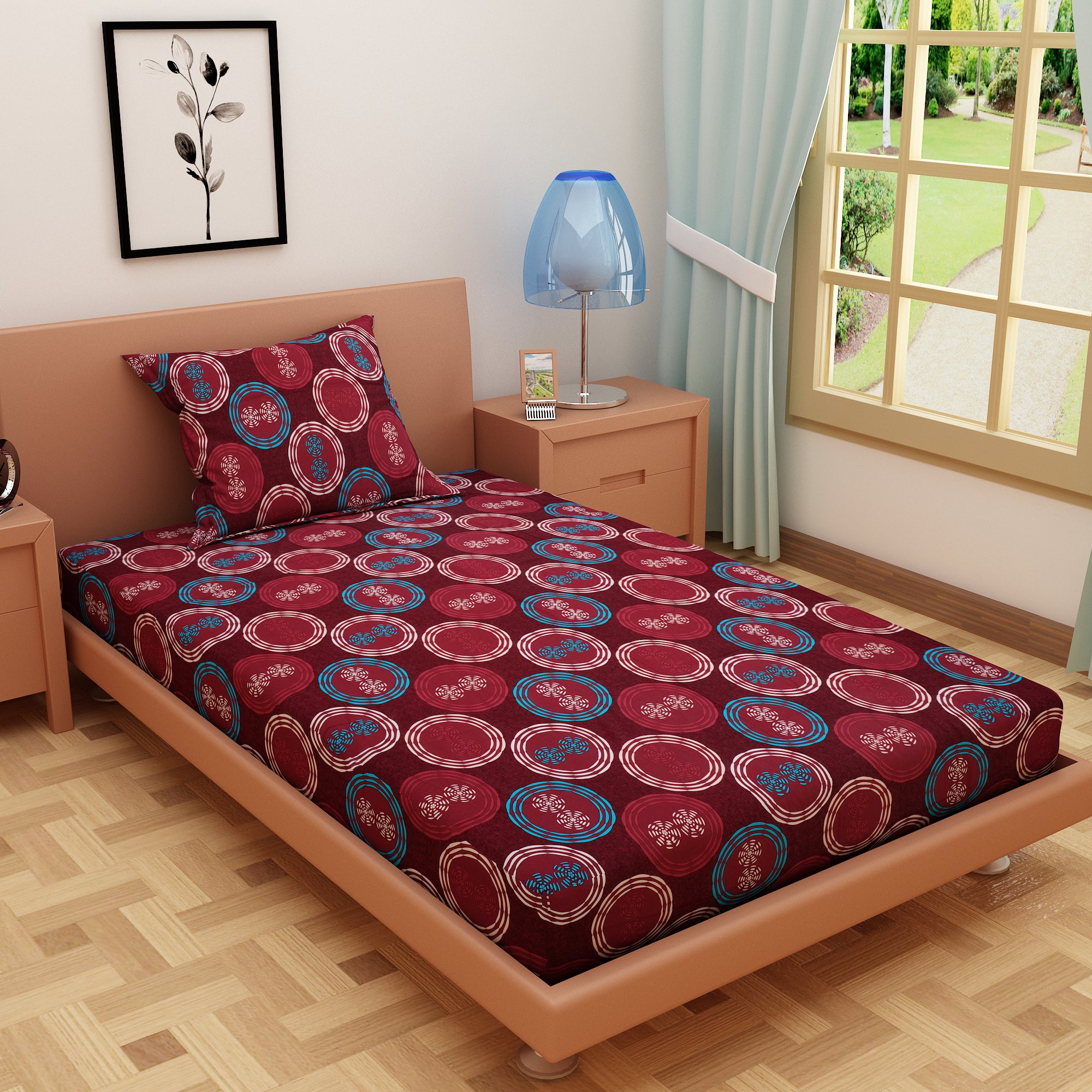 Spinner Print Maroon 120 TC 100% Pure Cotton Bedsheet - Dream Care Furnishings Private Limited