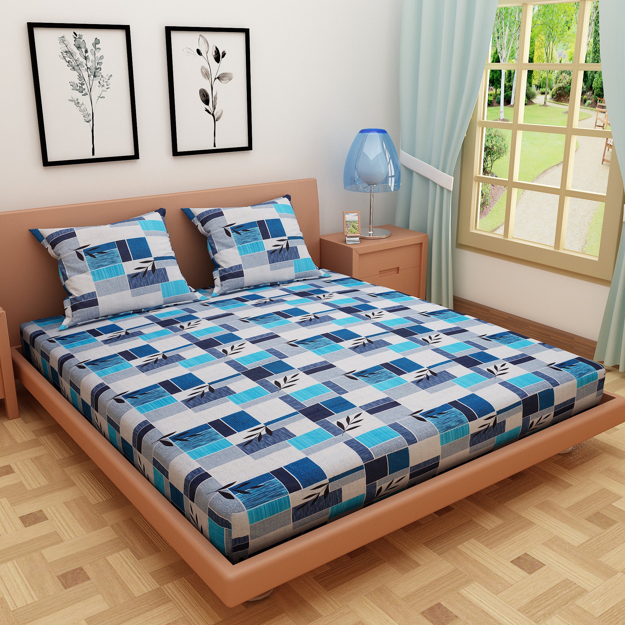 Zentangle Art Blue 120 TC 100% Pure Cotton Bedsheet - Dream Care Furnishings Private Limited