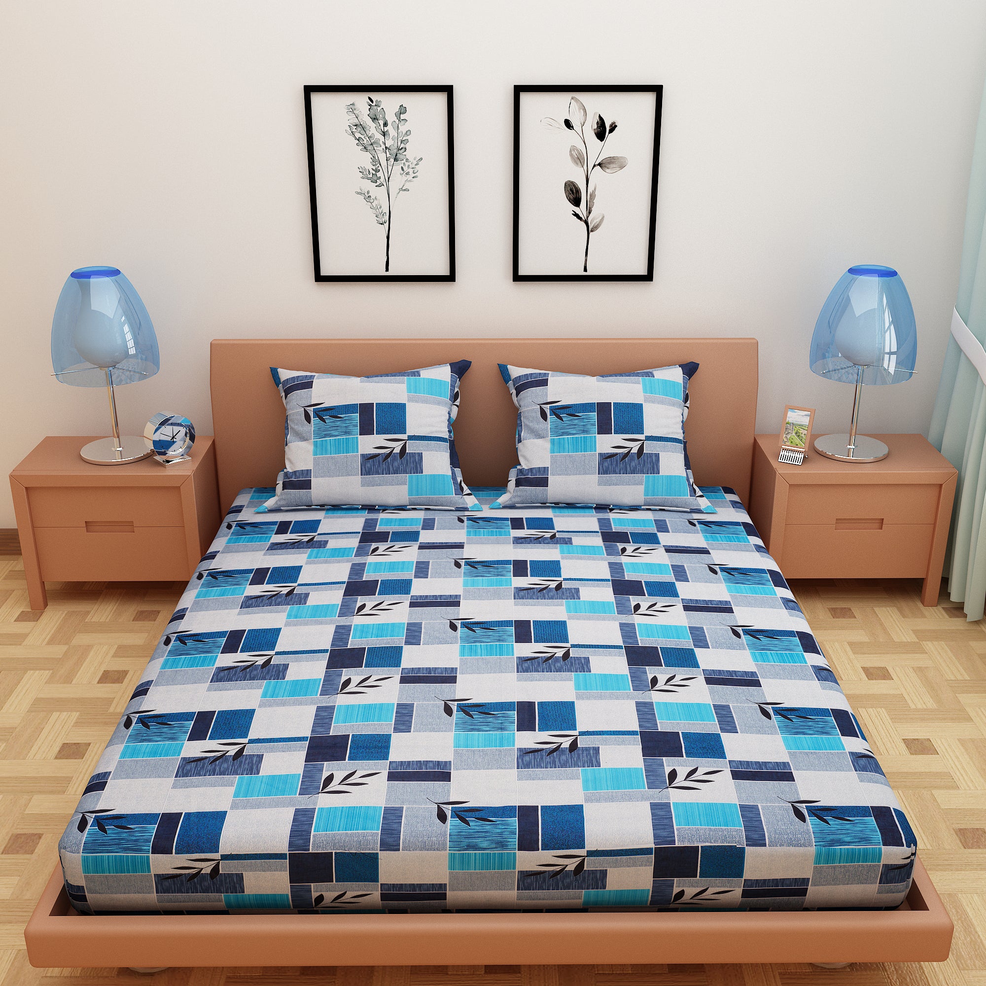 Zentangle Art Blue 120 TC 100% Pure Cotton Bedsheet - Dream Care Furnishings Private Limited