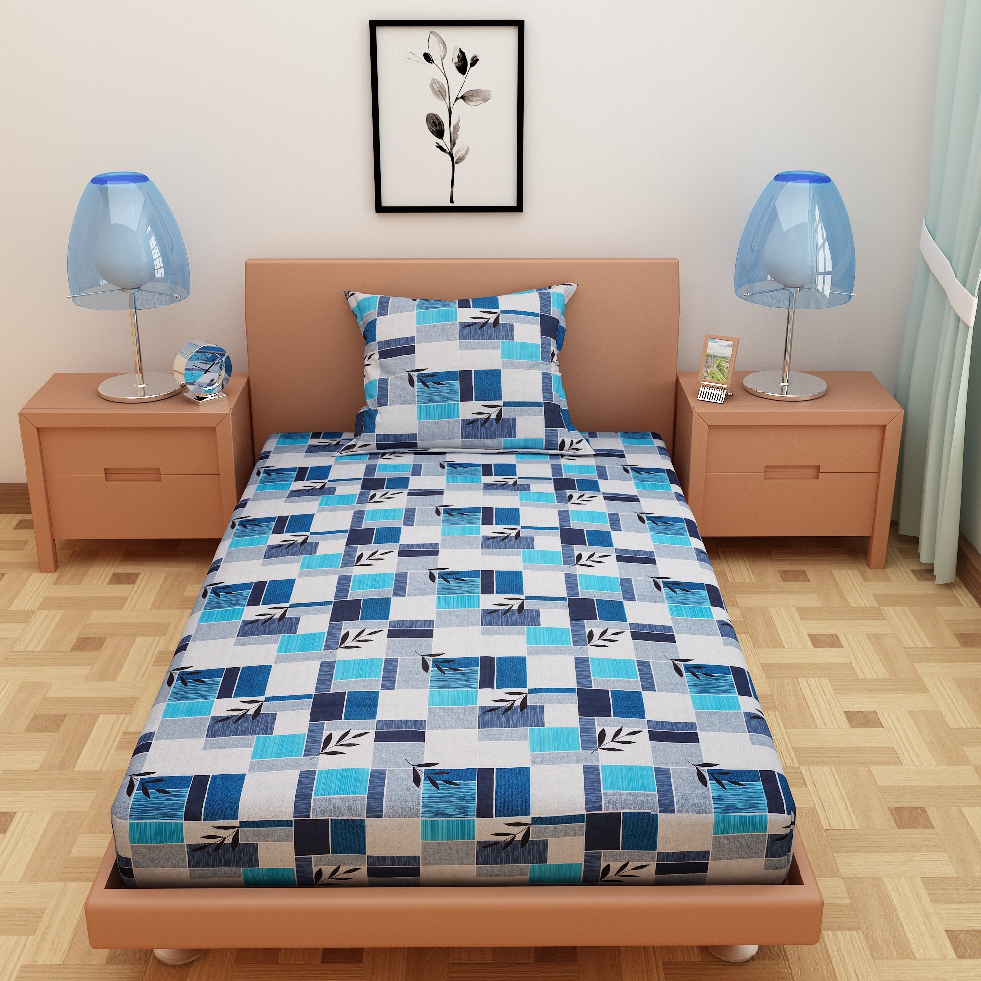 Zentangle Art Blue 120 TC 100% Pure Cotton Bedsheet - Dream Care Furnishings Private Limited