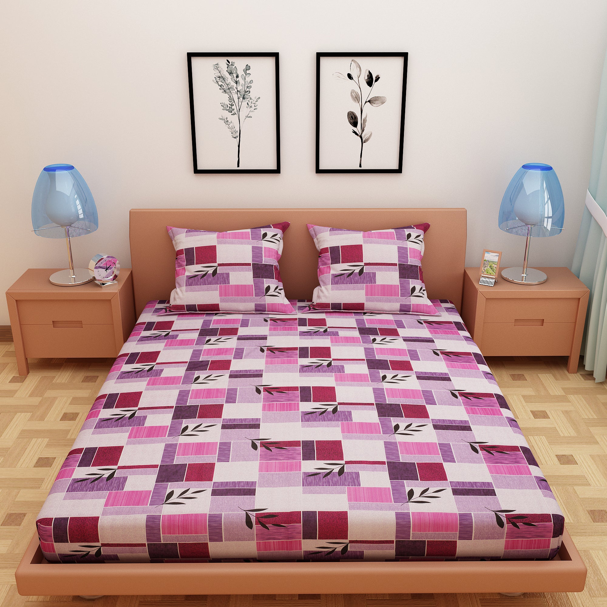 Zentangle Art Purple 120 TC 100% Pure Cotton Bedsheet - Dream Care Furnishings Private Limited