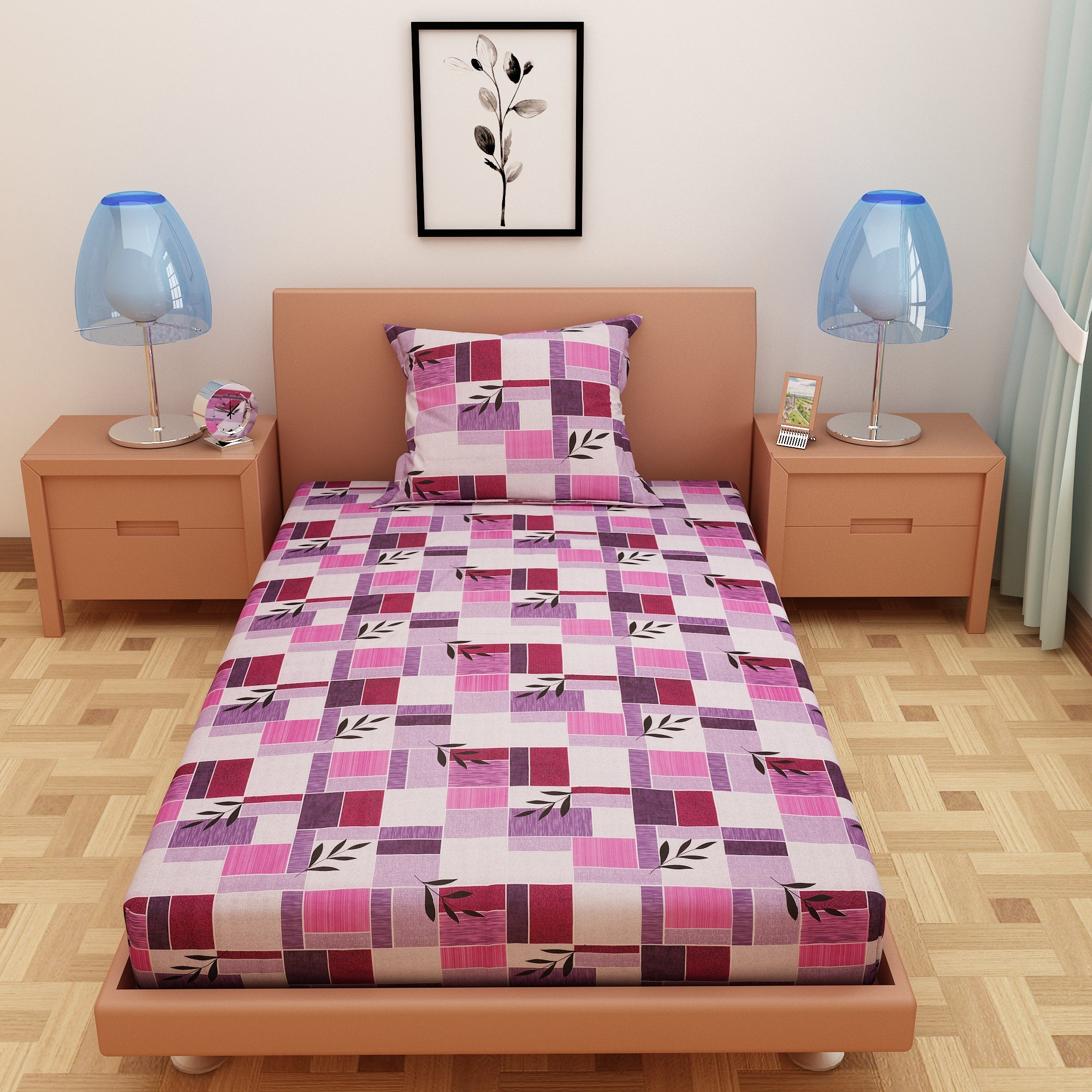 Zentangle Art Purple 120 TC 100% Pure Cotton Bedsheet - Dream Care Furnishings Private Limited
