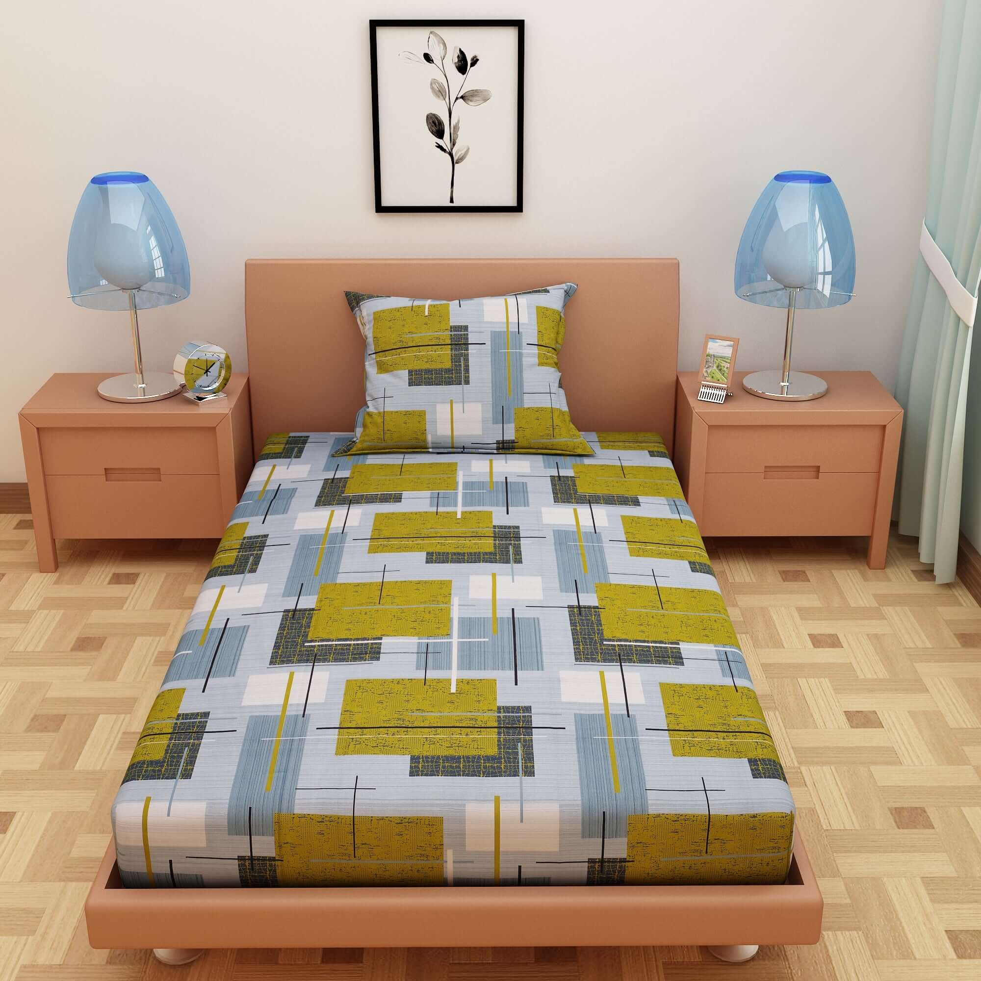 Geometric Print Green 120 TC 100% Pure Cotton Bedsheet - Dream Care Furnishings Private Limited