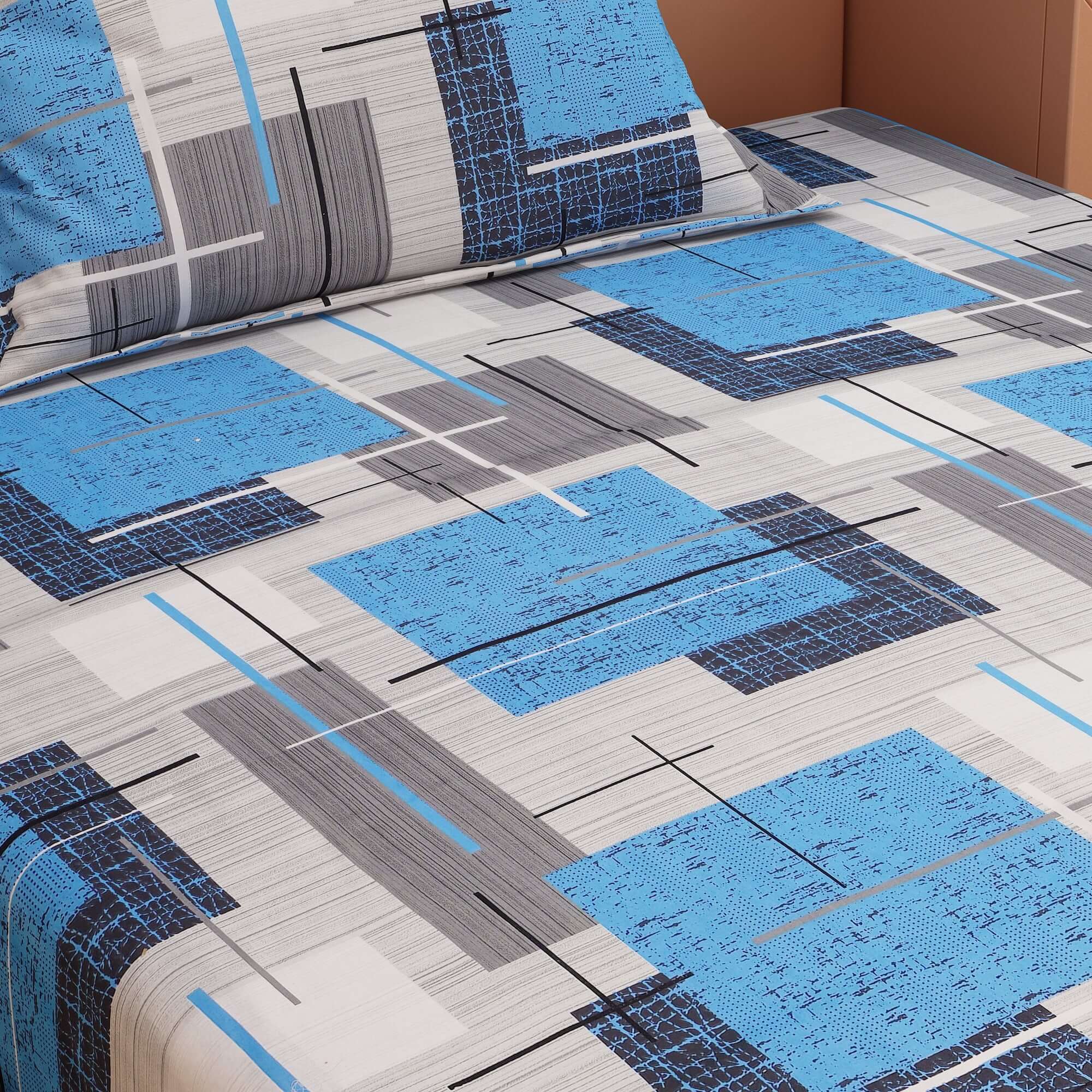 Geometric Print Blue 120 TC 100% Pure Cotton Bedsheet - Dream Care Furnishings Private Limited