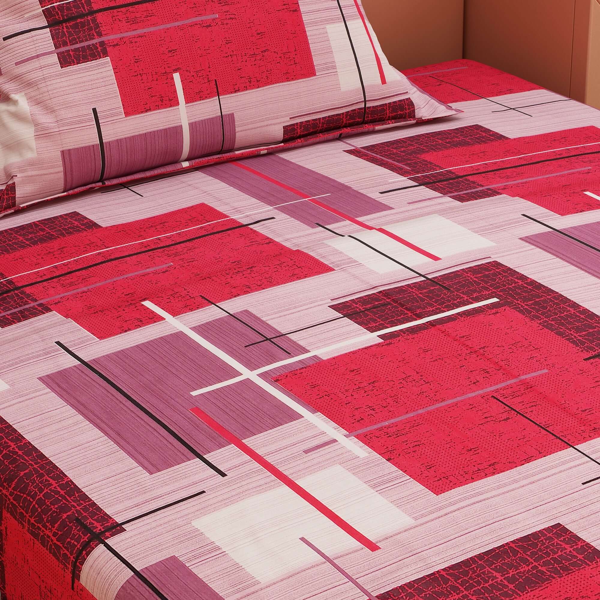 Geometric Print Red 120 TC 100% Pure Cotton Bedsheet - Dream Care Furnishings Private Limited