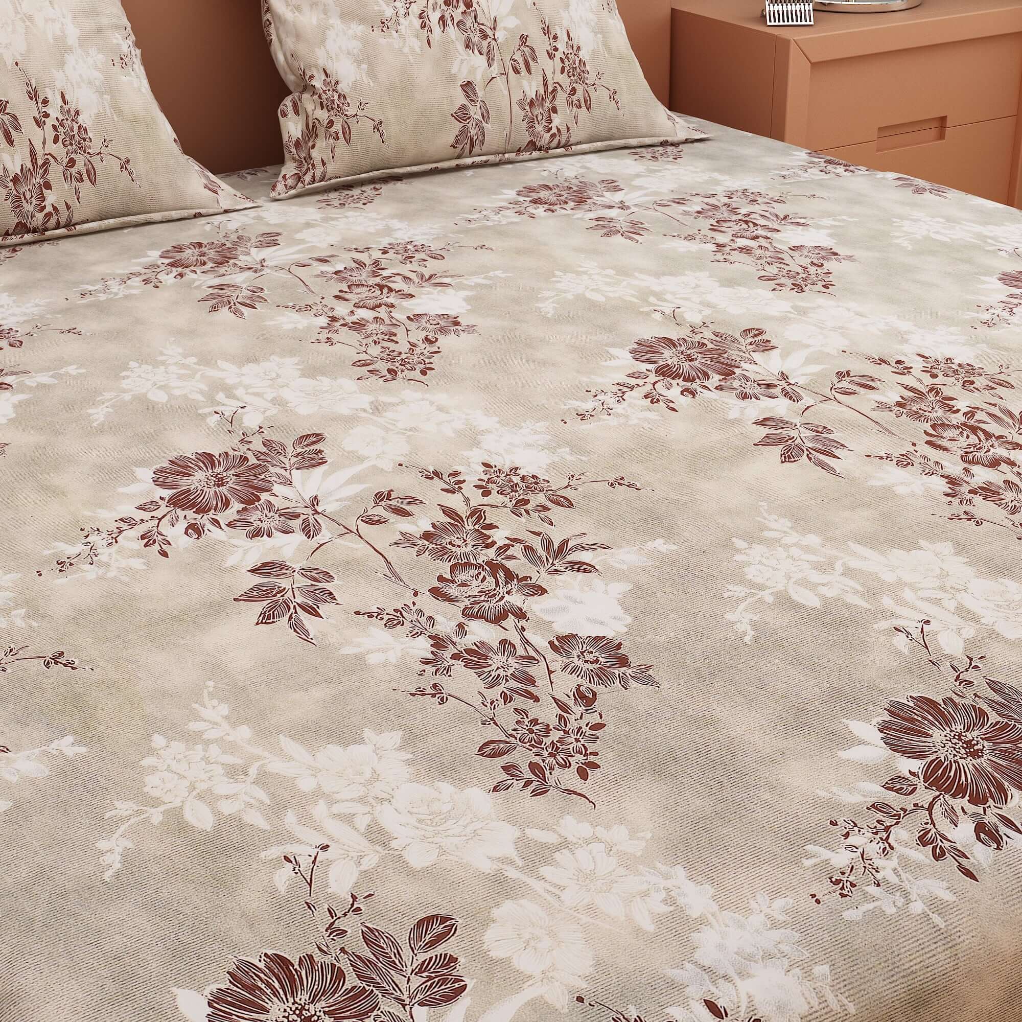 Floral Print Silver 120 TC 100% Pure Cotton Bedsheet - Dream Care Furnishings Private Limited