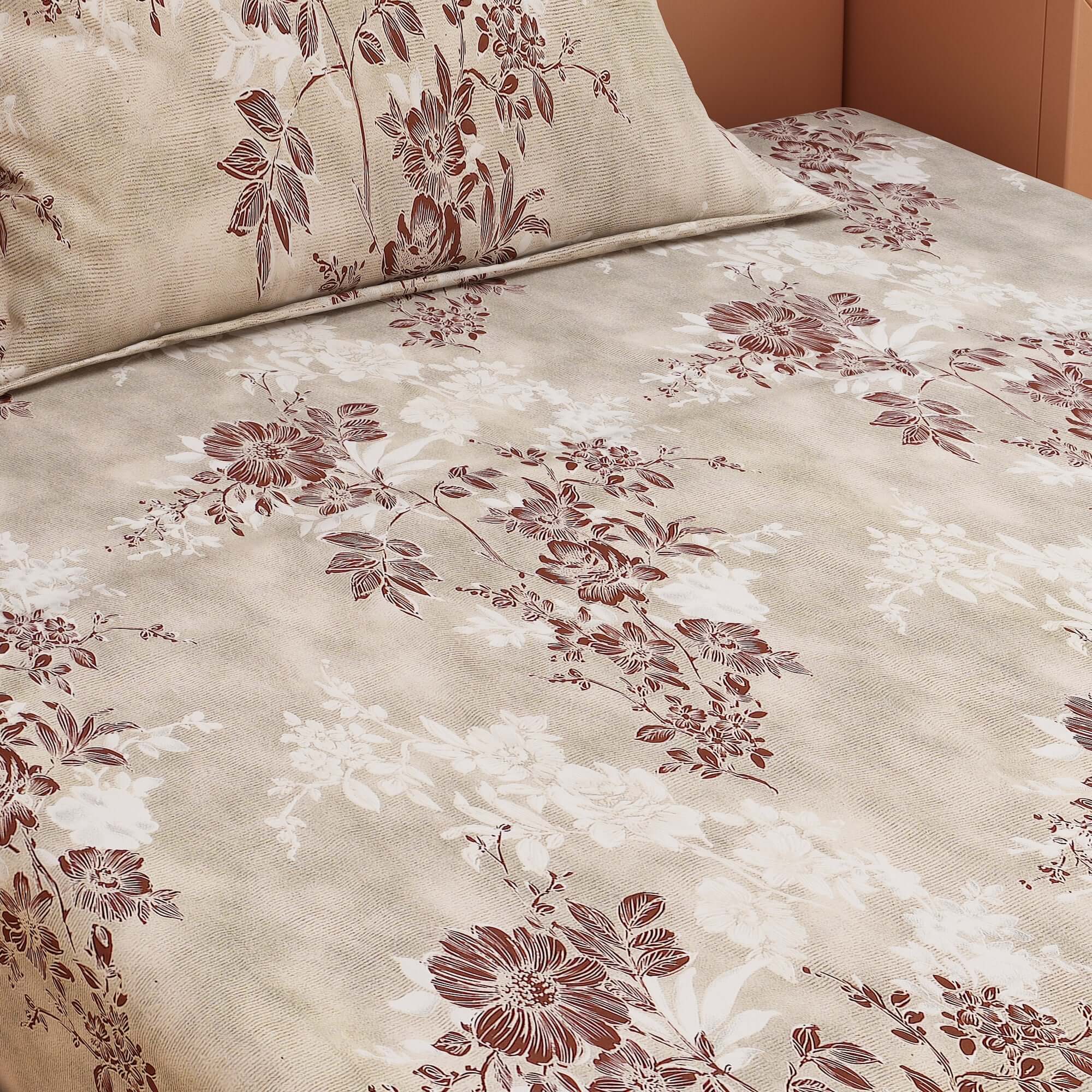 Floral Print Silver 120 TC 100% Pure Cotton Bedsheet - Dream Care Furnishings Private Limited