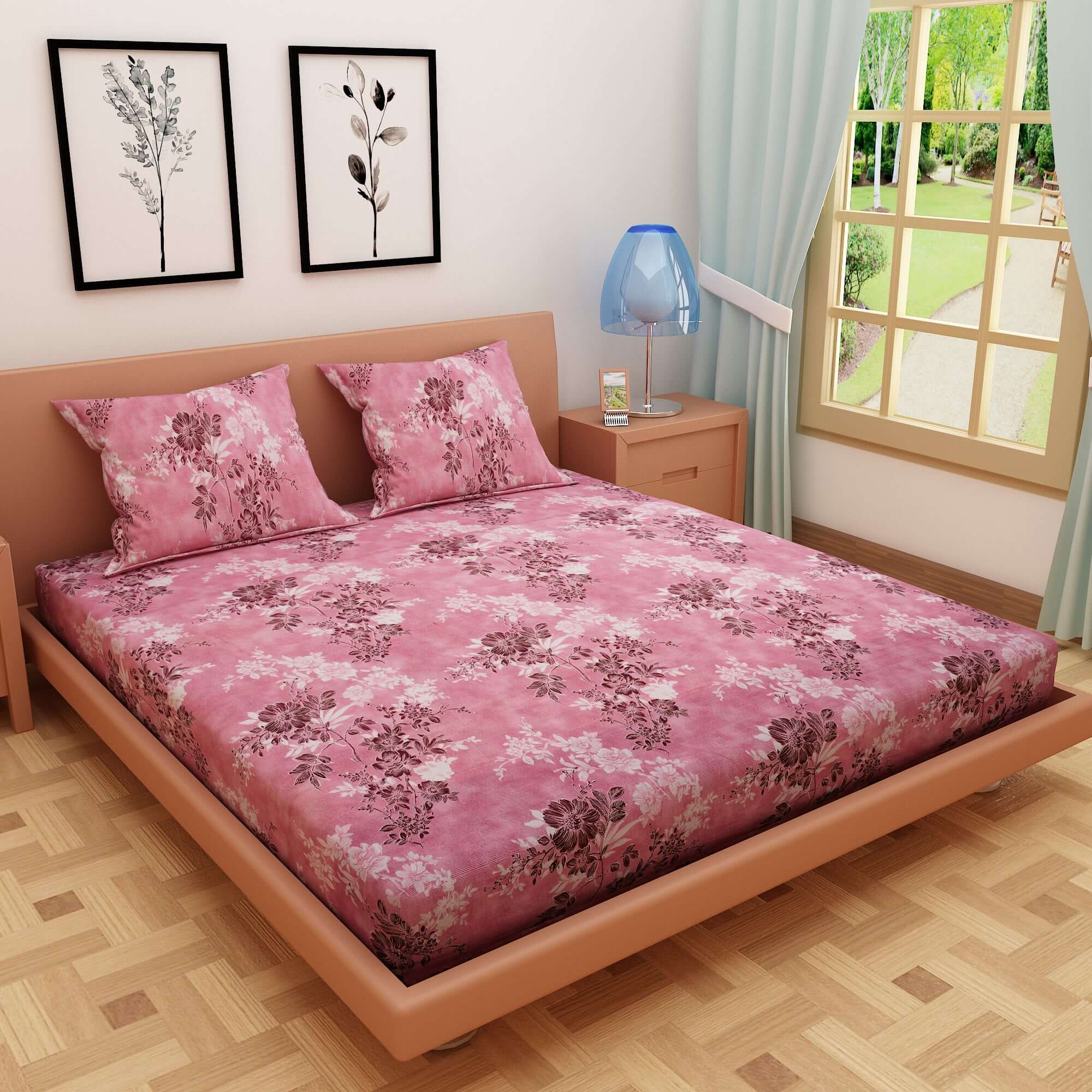 Floral Print Plam 120 TC 100% Pure Cotton Bedsheet - Dream Care Furnishings Private Limited