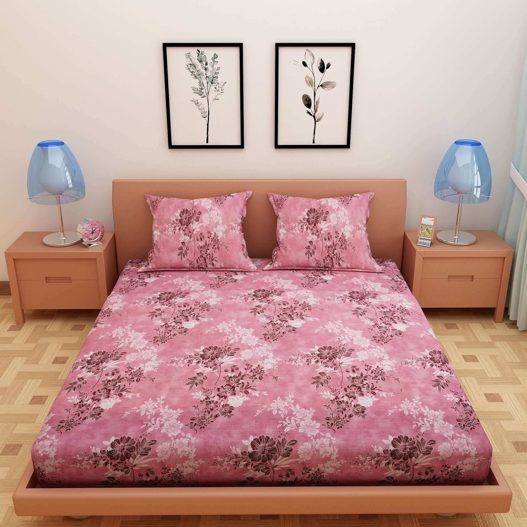 Floral Print Plam 120 TC 100% Pure Cotton Bedsheet - Dream Care Furnishings Private Limited