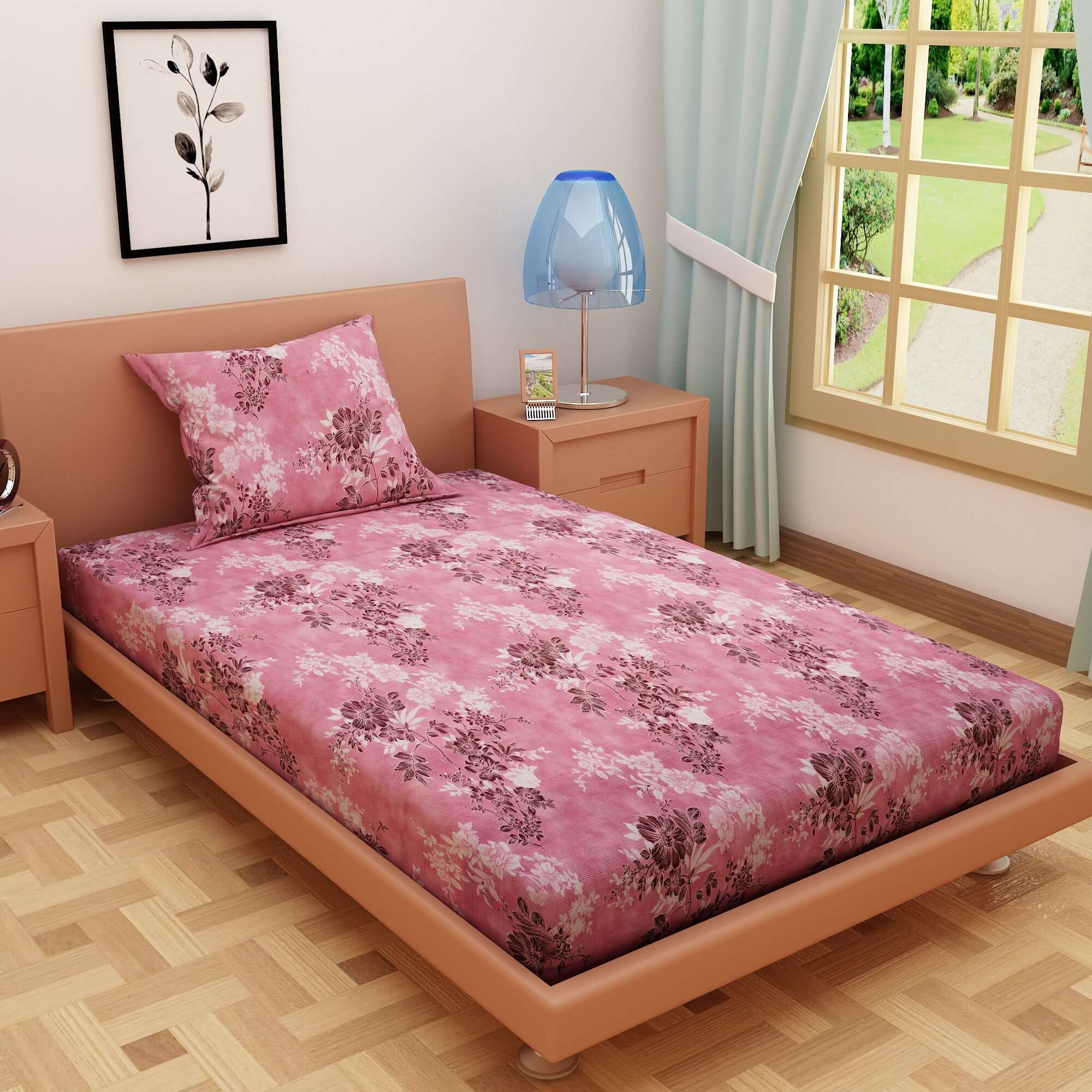 Floral Print Plam 120 TC 100% Pure Cotton Bedsheet - Dream Care Furnishings Private Limited