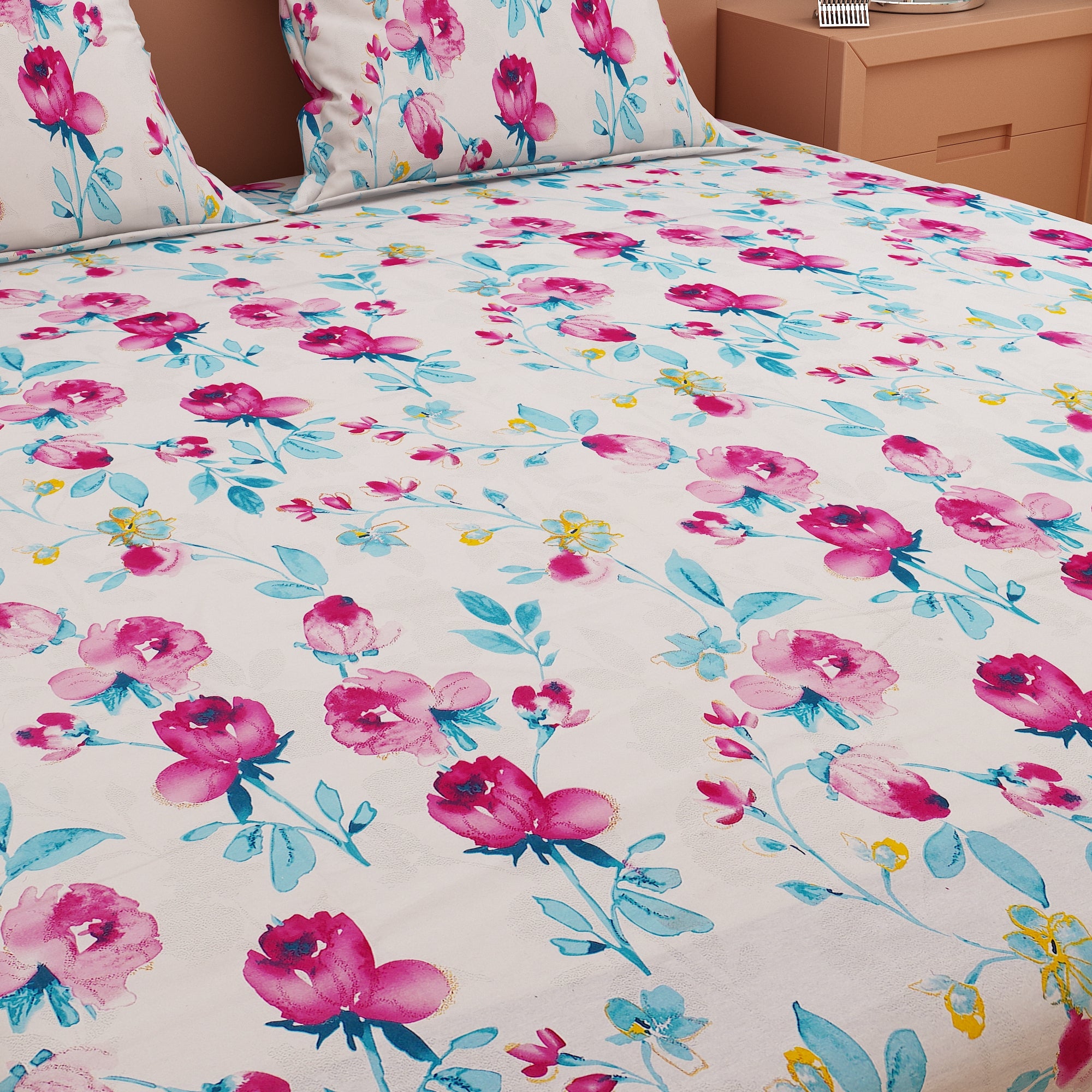 Tulip Print Dark Pink 120 TC 100% Pure Cotton Bedsheet - Dream Care Furnishings Private Limited