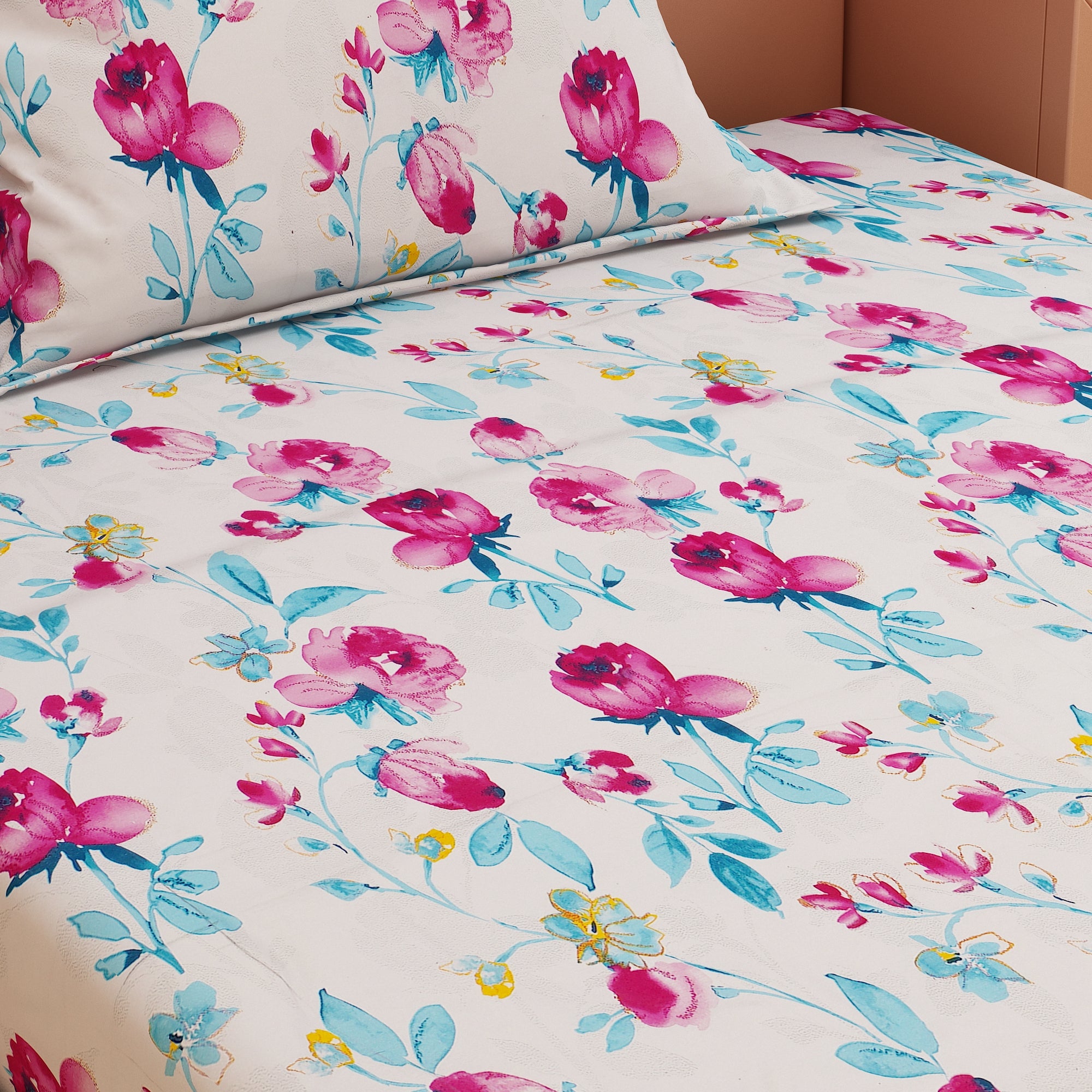 Tulip Print Dark Pink 120 TC 100% Pure Cotton Bedsheet - Dream Care Furnishings Private Limited