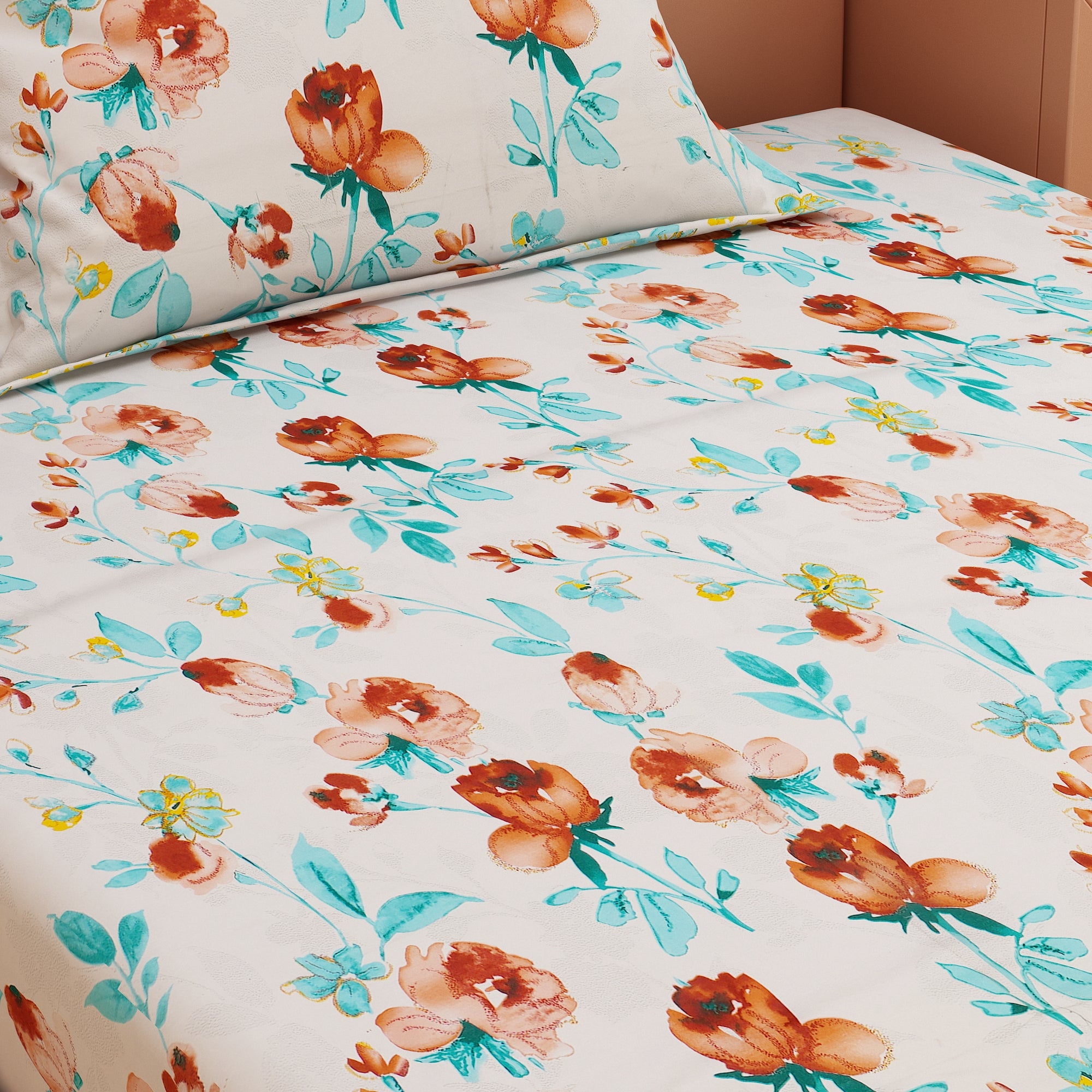 Tulip Print Mustard 120 TC 100% Pure Cotton Bedsheet - Dream Care Furnishings Private Limited