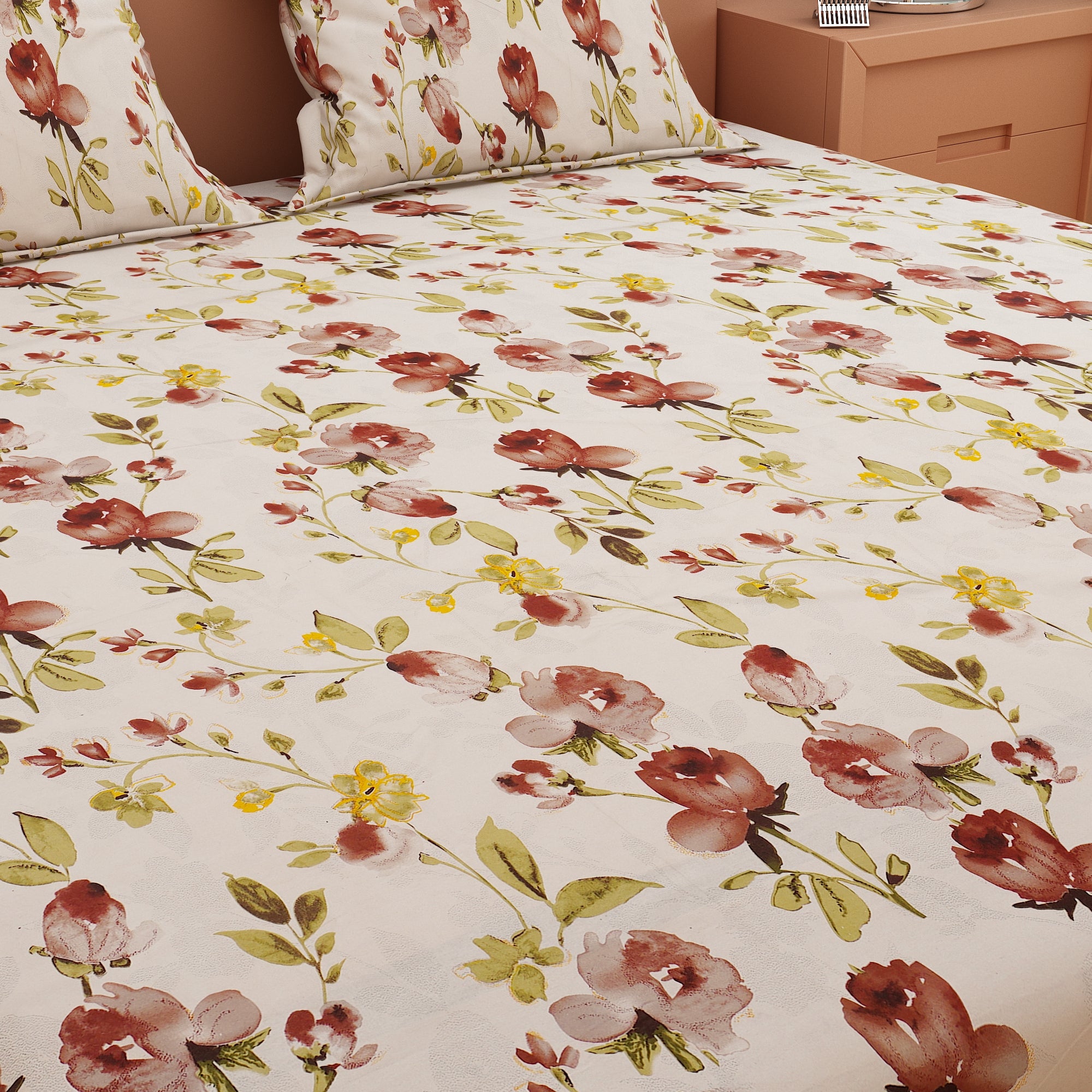 Tulip Print Brown 120 TC 100% Pure Cotton Bedsheet - Dream Care Furnishings Private Limited