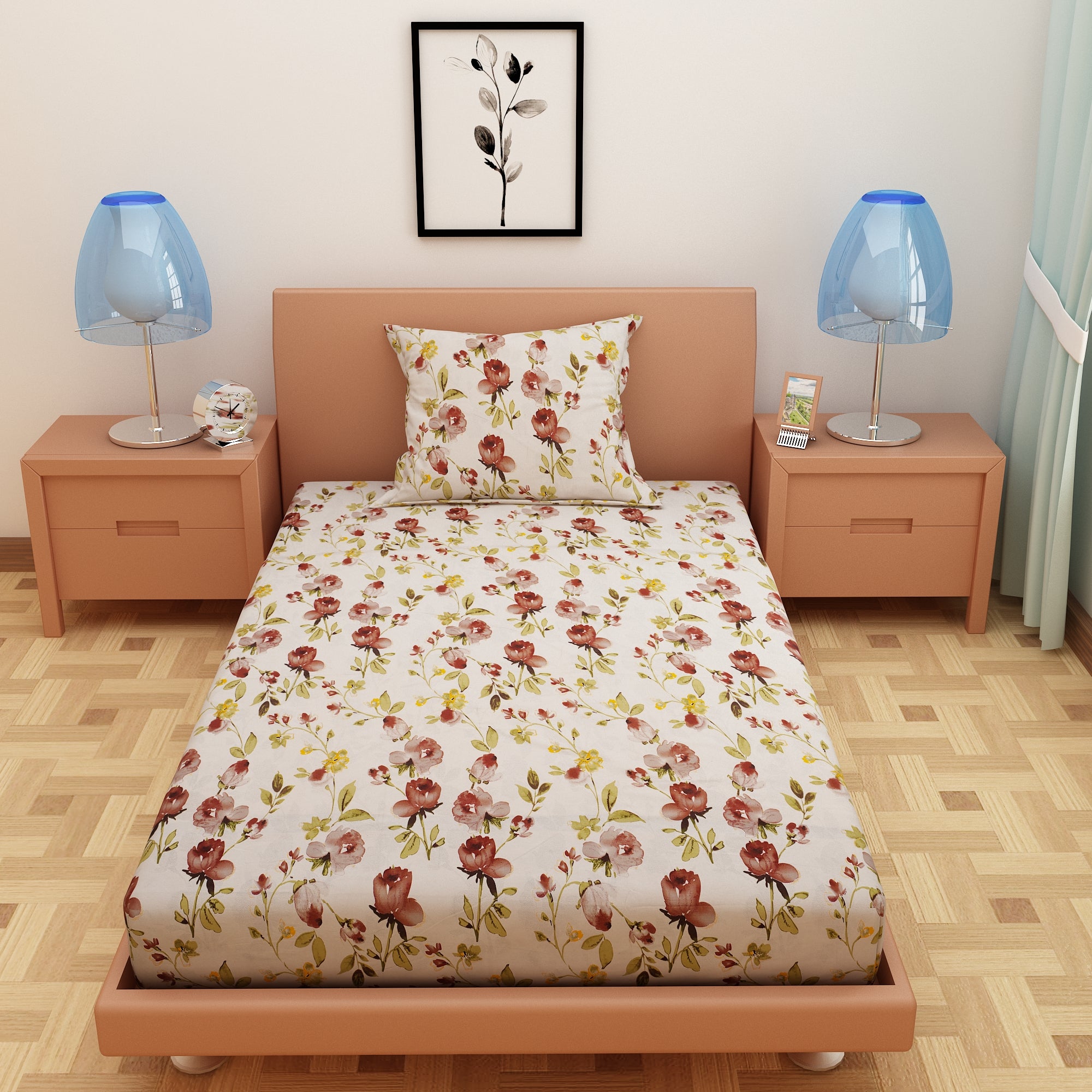 Tulip Print Brown 120 TC 100% Pure Cotton Bedsheet - Dream Care Furnishings Private Limited