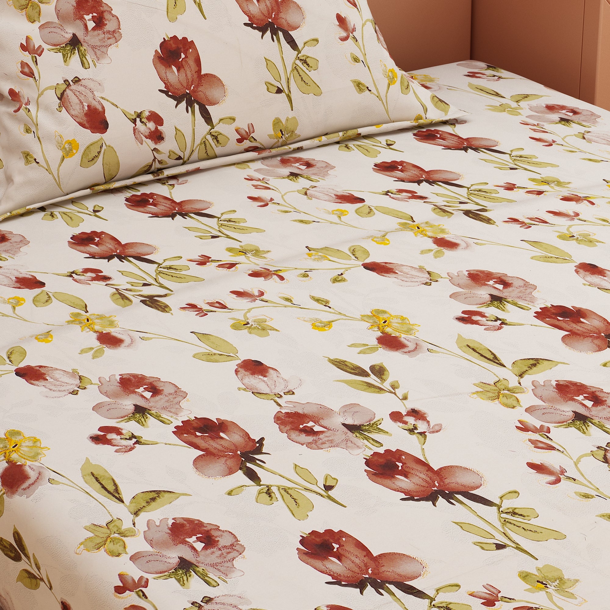 Tulip Print Brown 120 TC 100% Pure Cotton Bedsheet - Dream Care Furnishings Private Limited