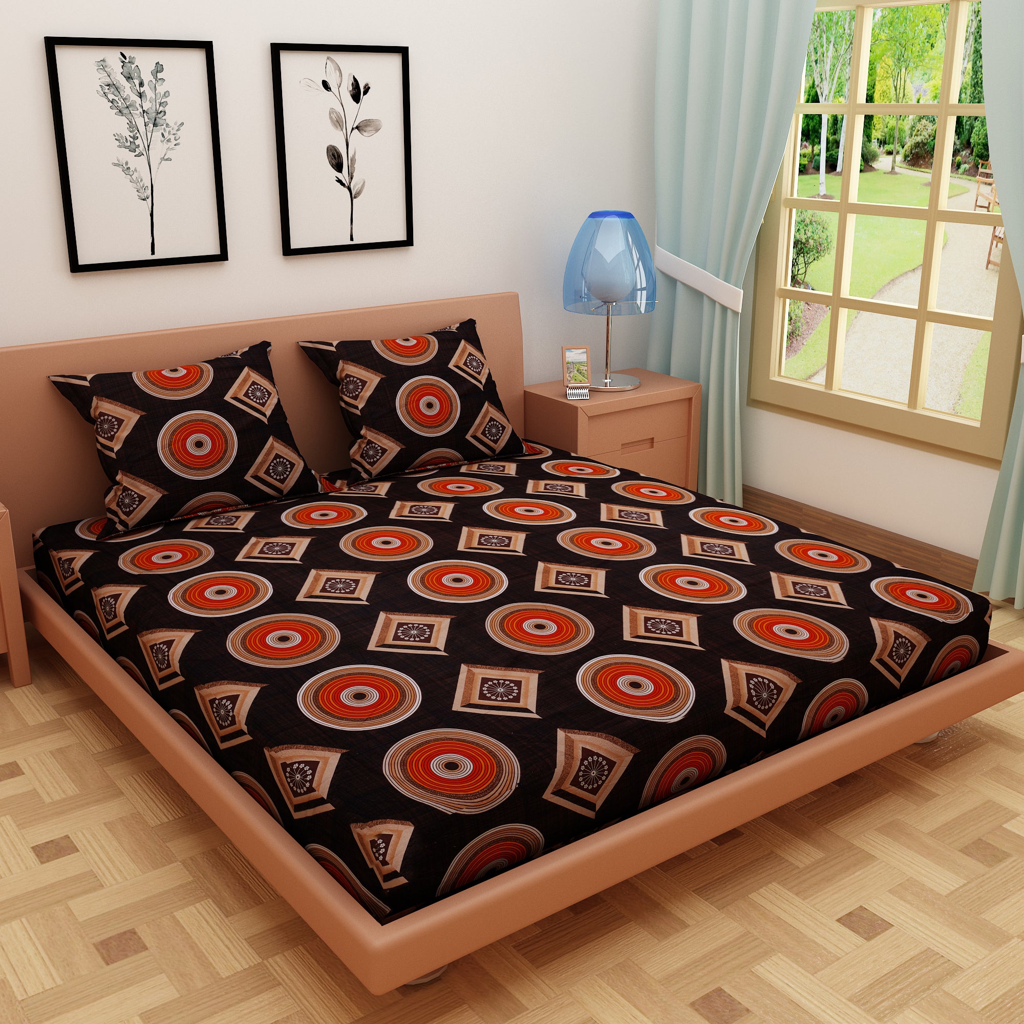 RhomPhere Print Black 120 TC 100% Pure Cotton Bedsheet - Dream Care Furnishings Private Limited
