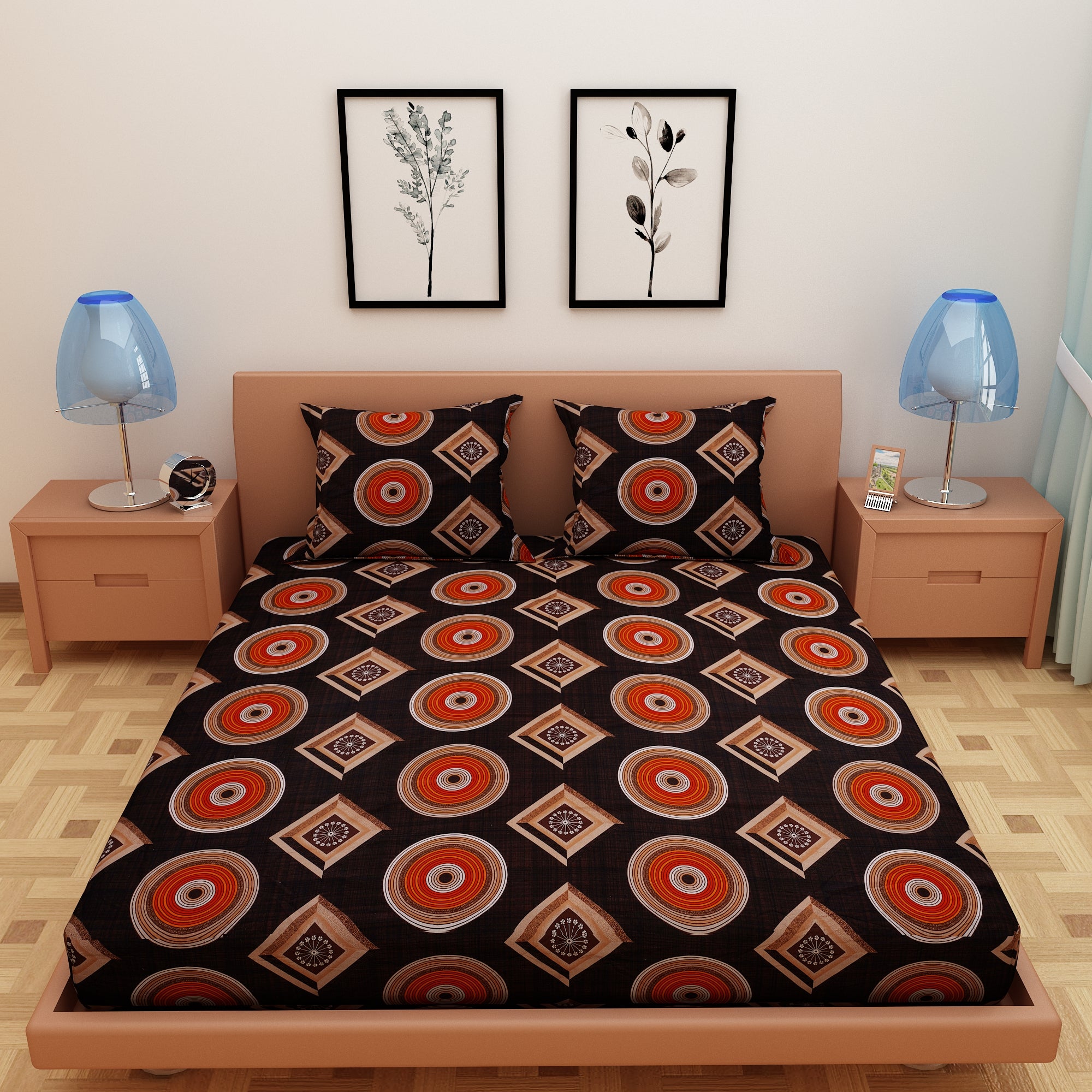 RhomPhere Print Black 120 TC 100% Pure Cotton Bedsheet - Dream Care Furnishings Private Limited