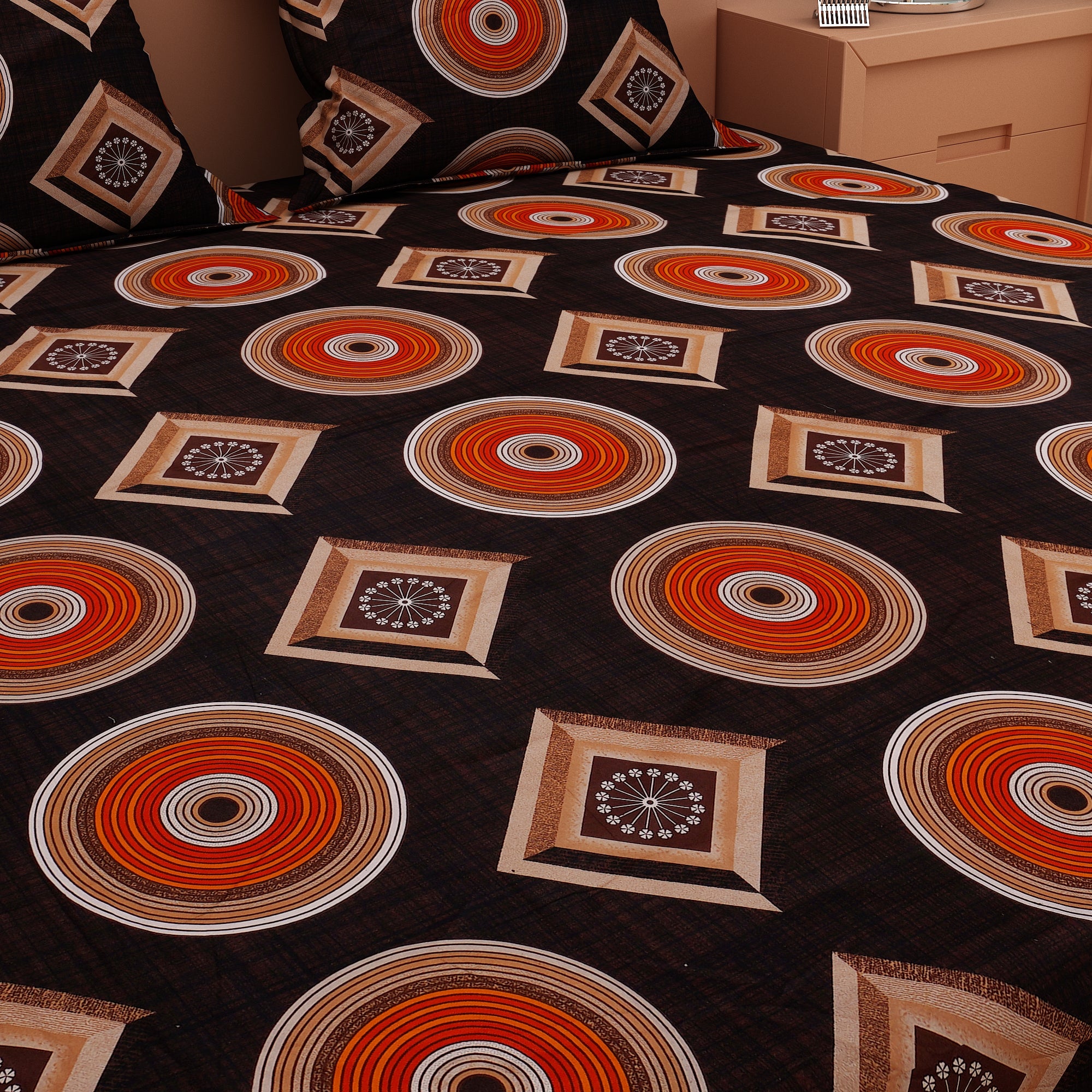 RhomPhere Print Black 120 TC 100% Pure Cotton Bedsheet - Dream Care Furnishings Private Limited